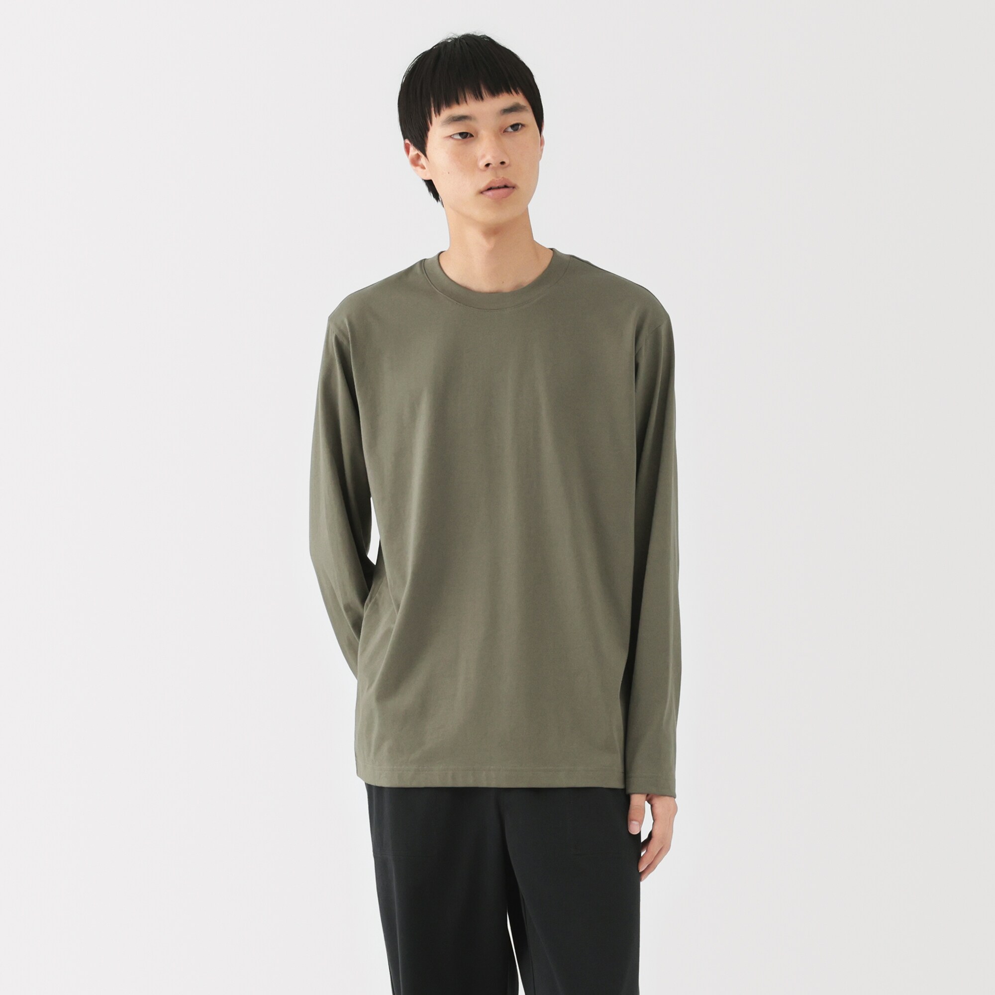 紳士　天竺編みクルーネック長袖Ｔシャツ