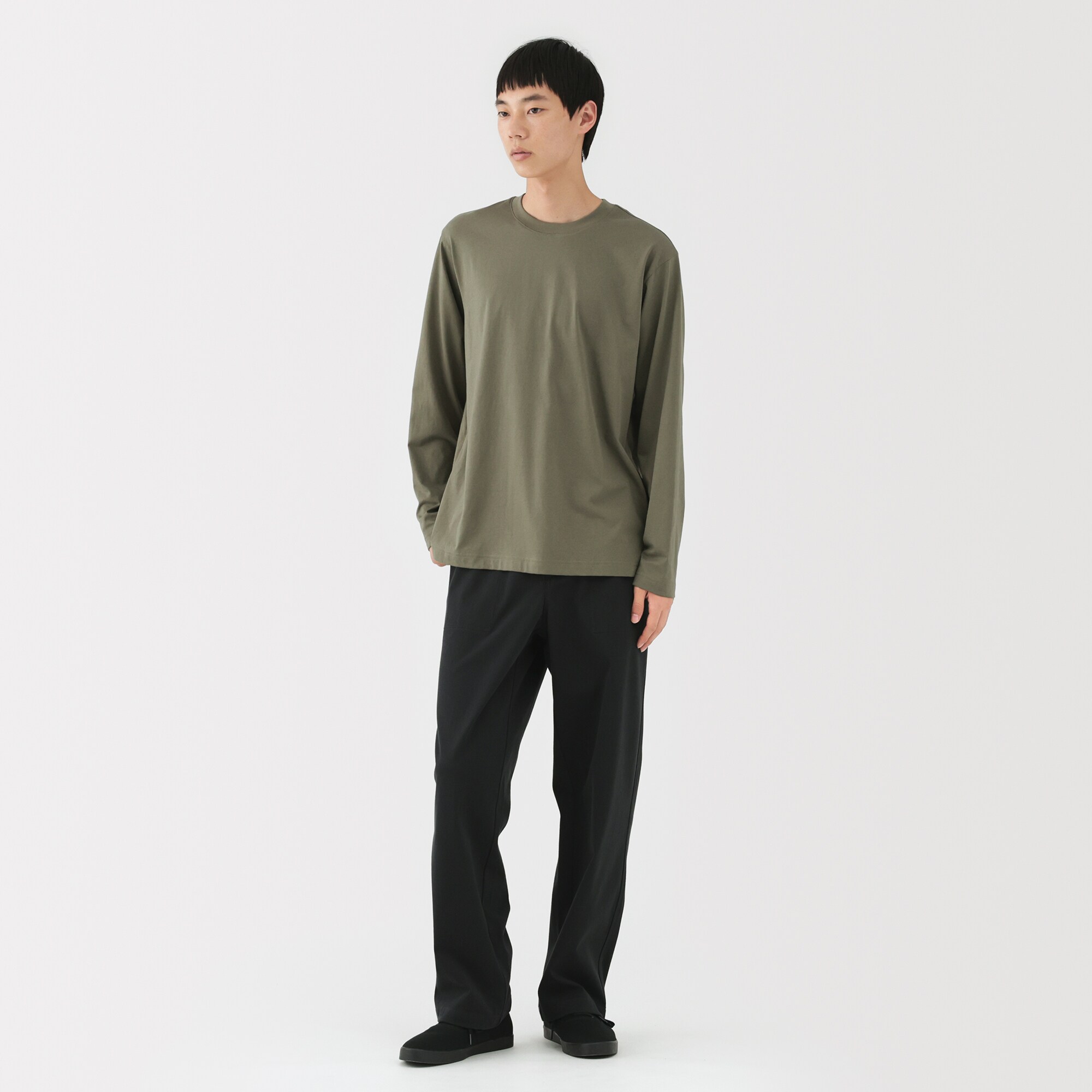 紳士　天竺編みクルーネック長袖Ｔシャツ