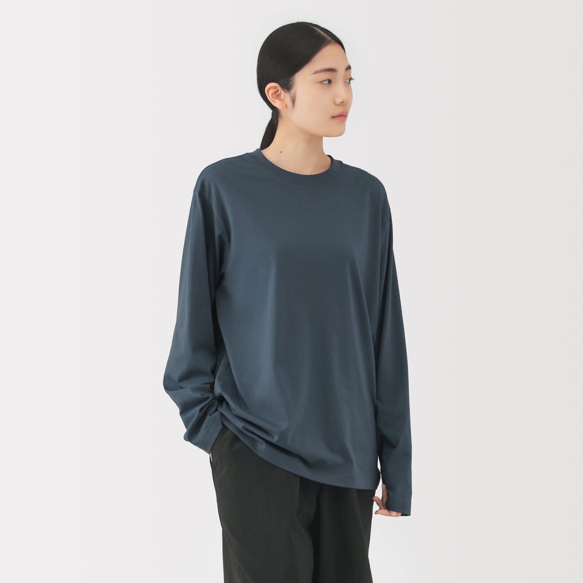 紳士　天竺編みクルーネック長袖Ｔシャツ