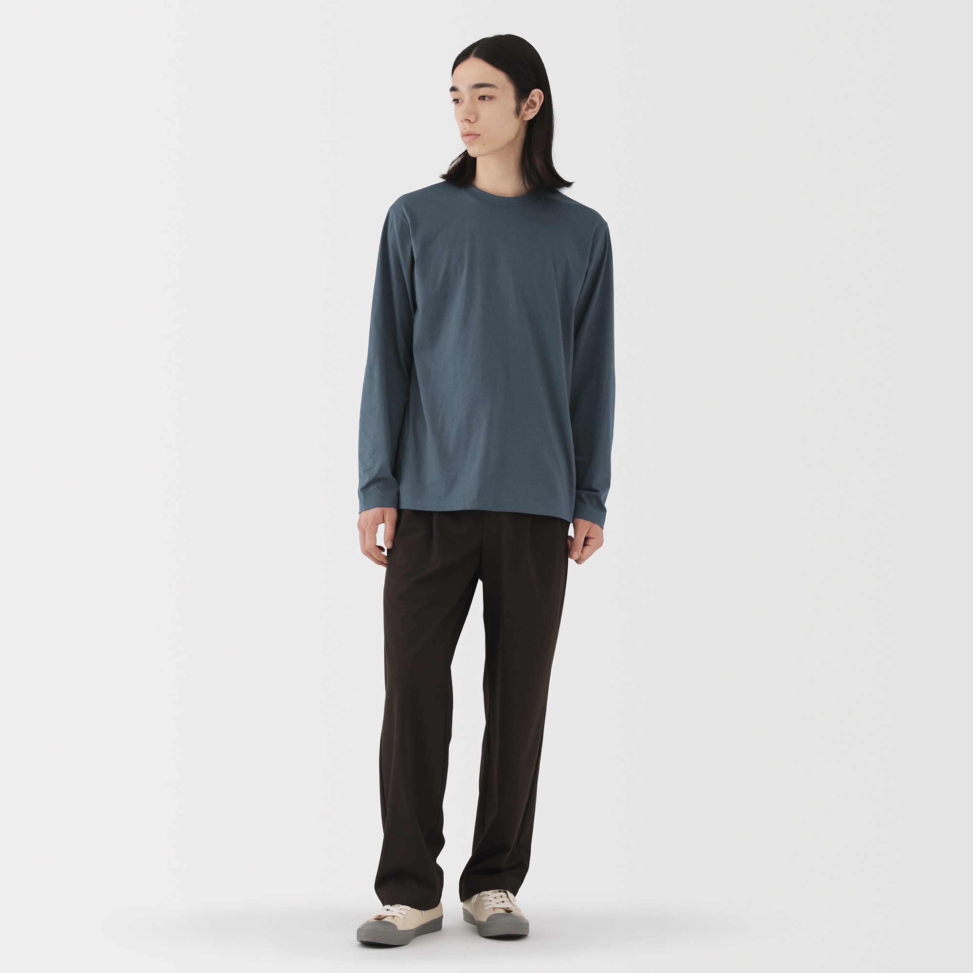 紳士　天竺編みクルーネック長袖Ｔシャツ