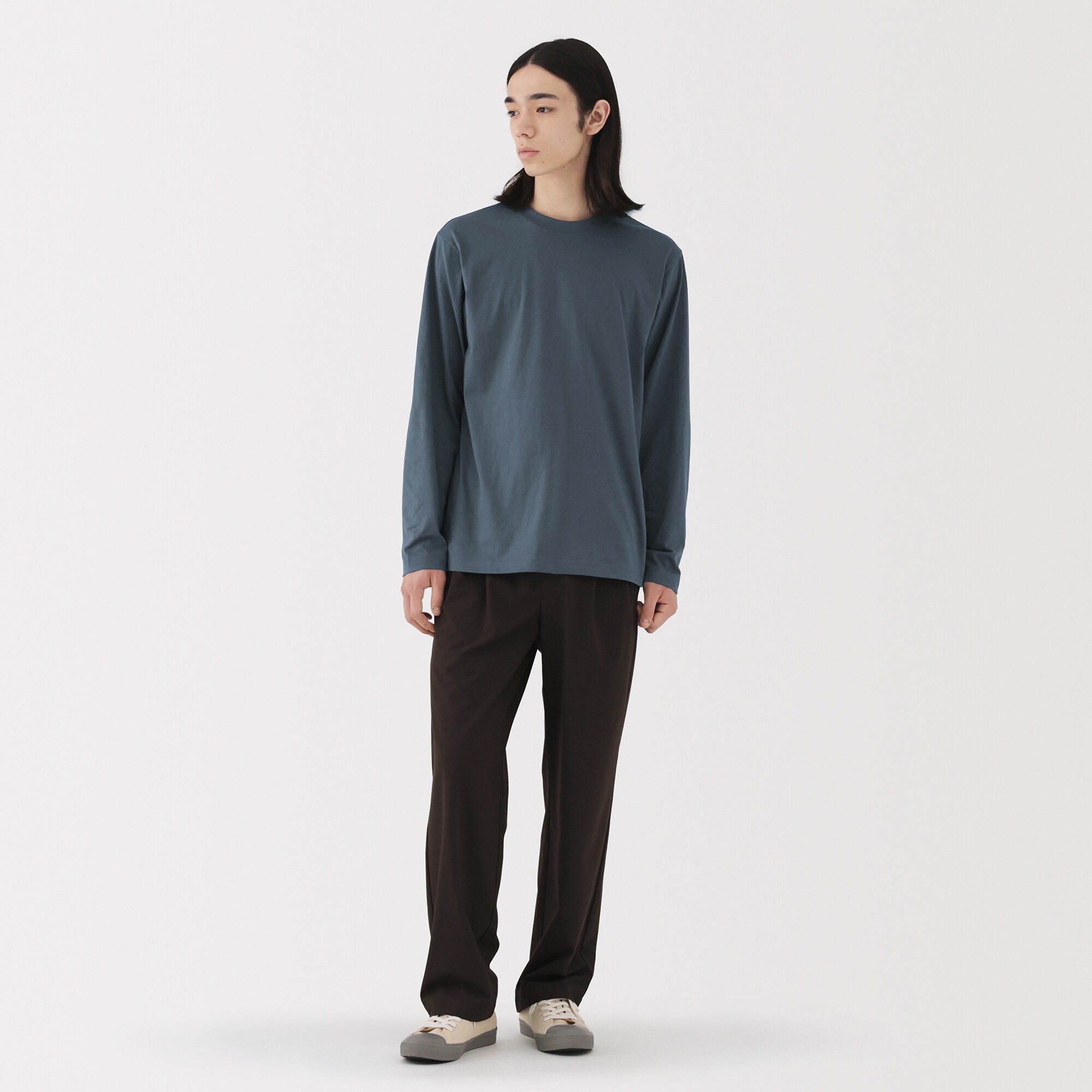 紳士　天竺編みクルーネック長袖Ｔシャツ