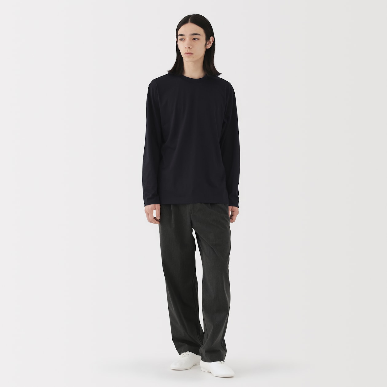 紳士　天竺編みクルーネック長袖Ｔシャツ