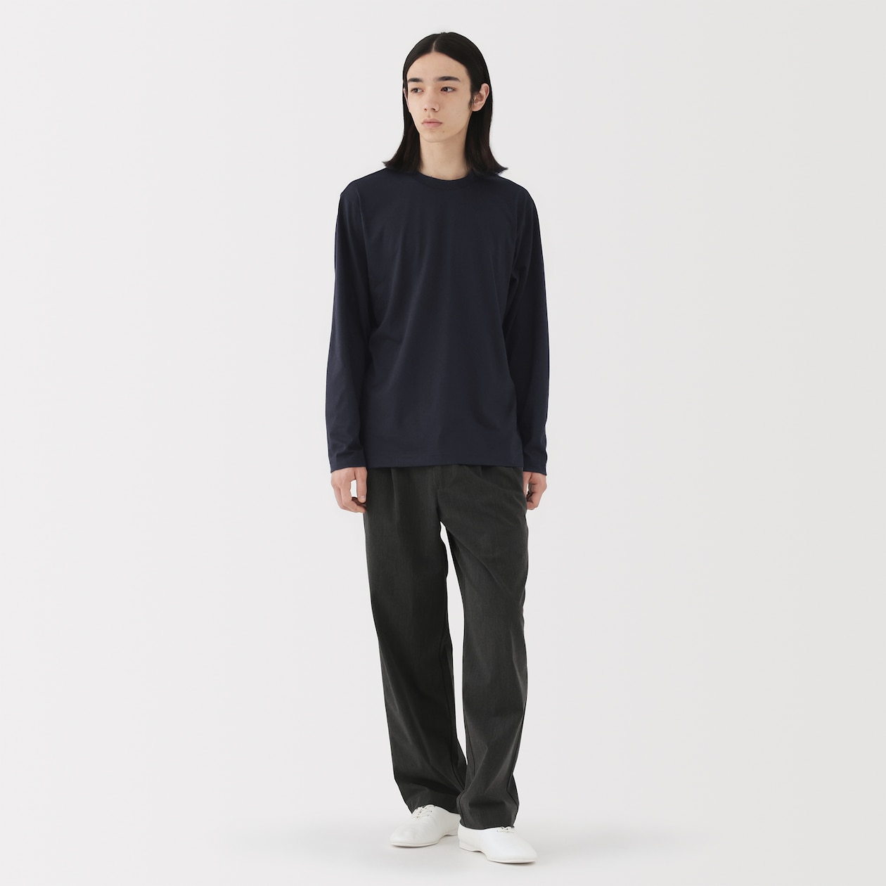 紳士　天竺編みクルーネック長袖Ｔシャツ