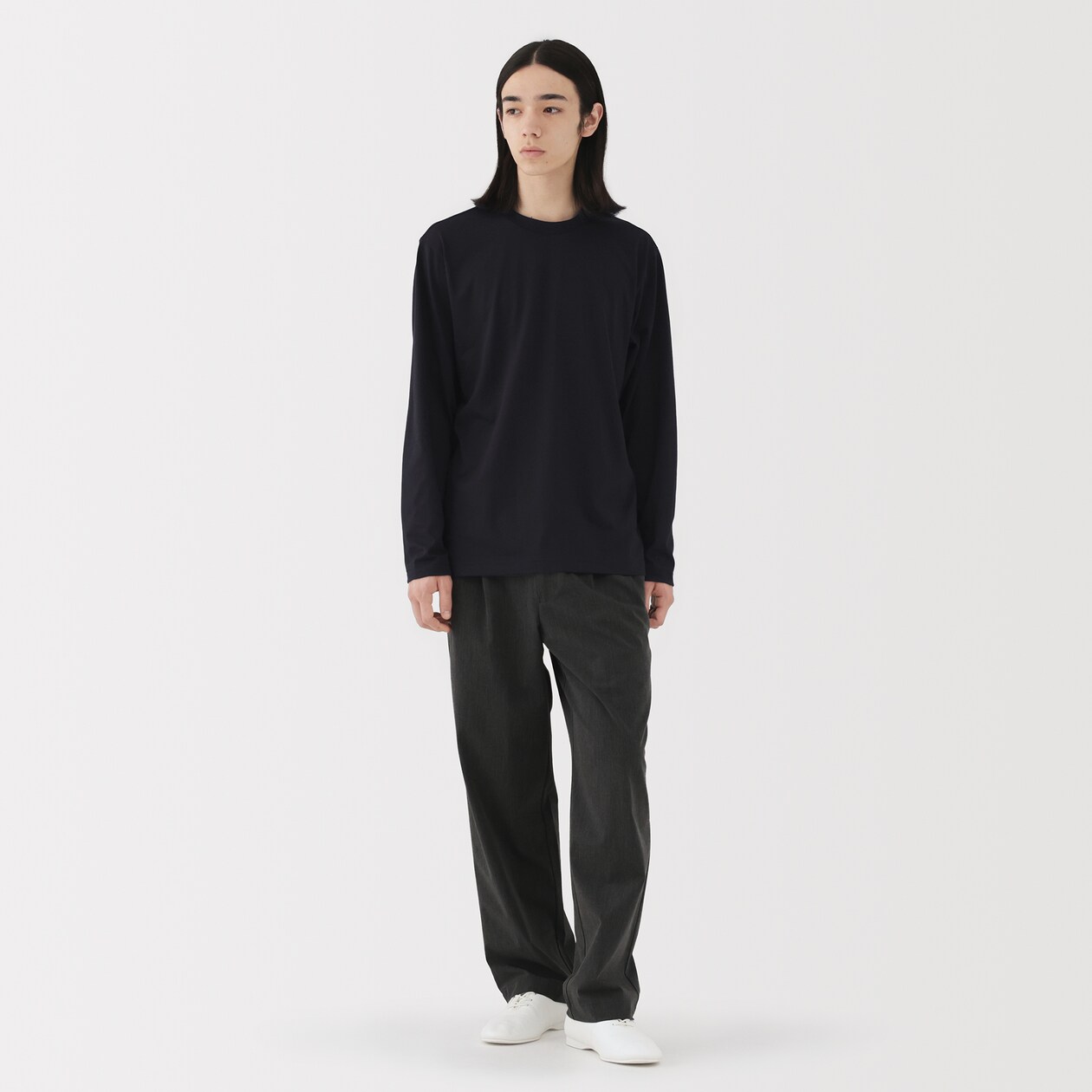 紳士　天竺編みクルーネック長袖Ｔシャツ