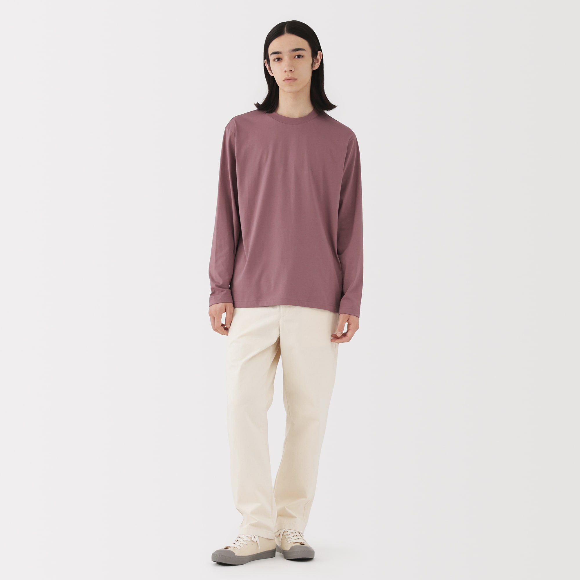 紳士　天竺編みクルーネック長袖Ｔシャツ