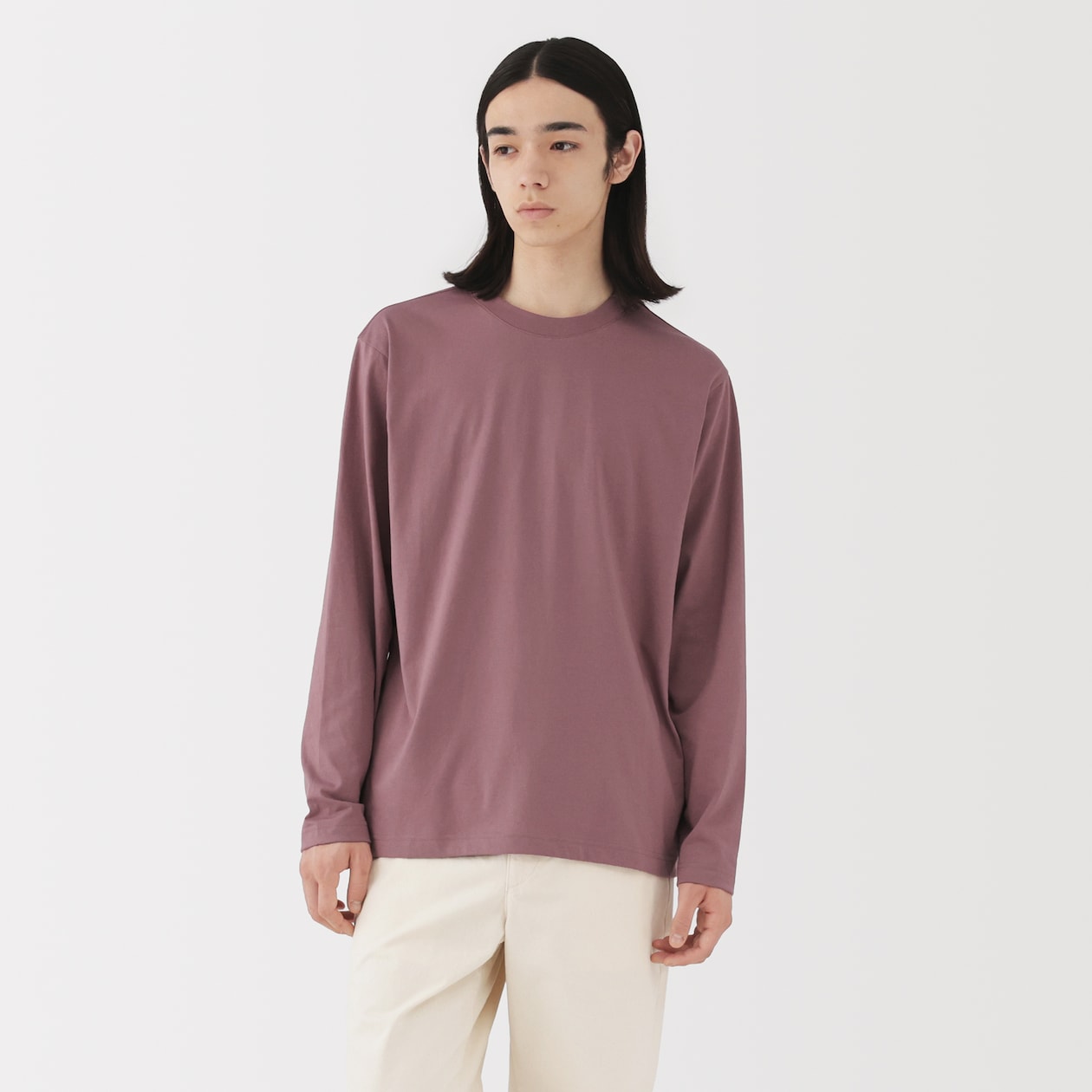 紳士　天竺編みクルーネック長袖Ｔシャツ