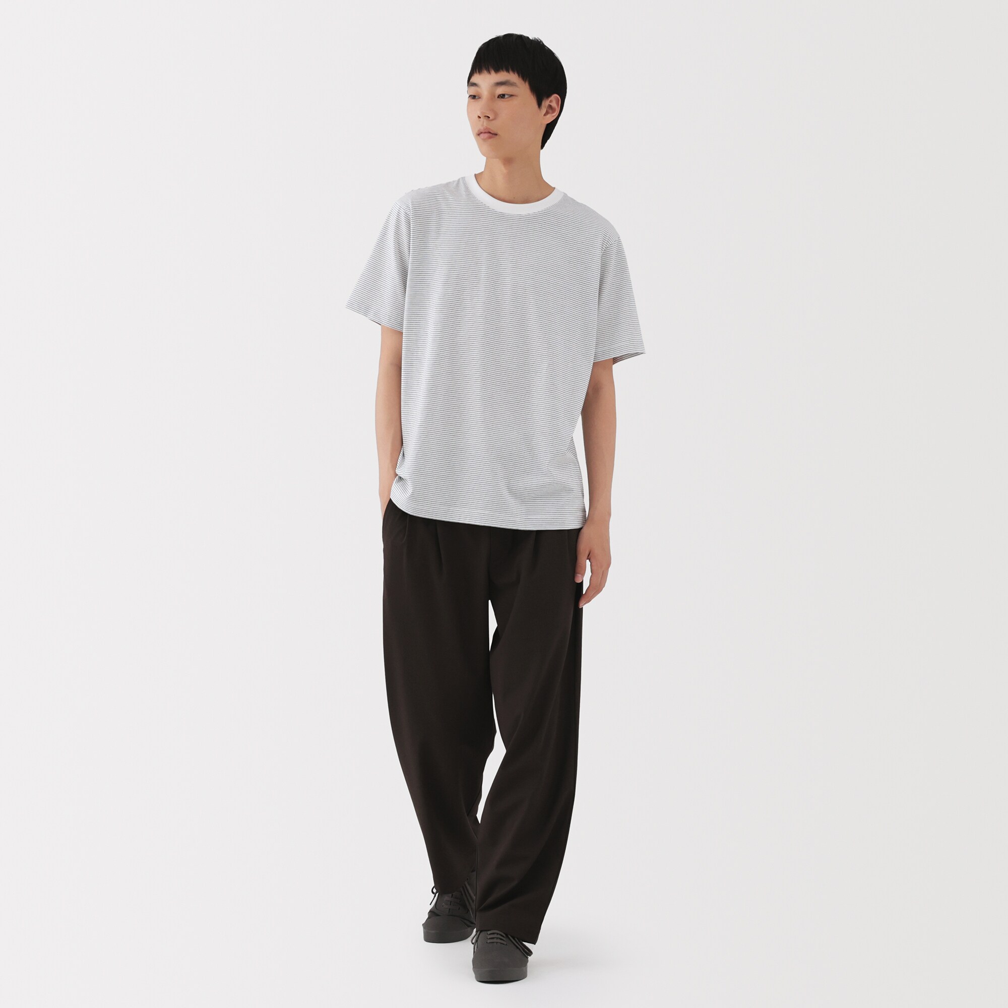 紳士　天竺編みクルーネック半袖Ｔシャツ（ボーダー）（ＡＳＥＡＮ）