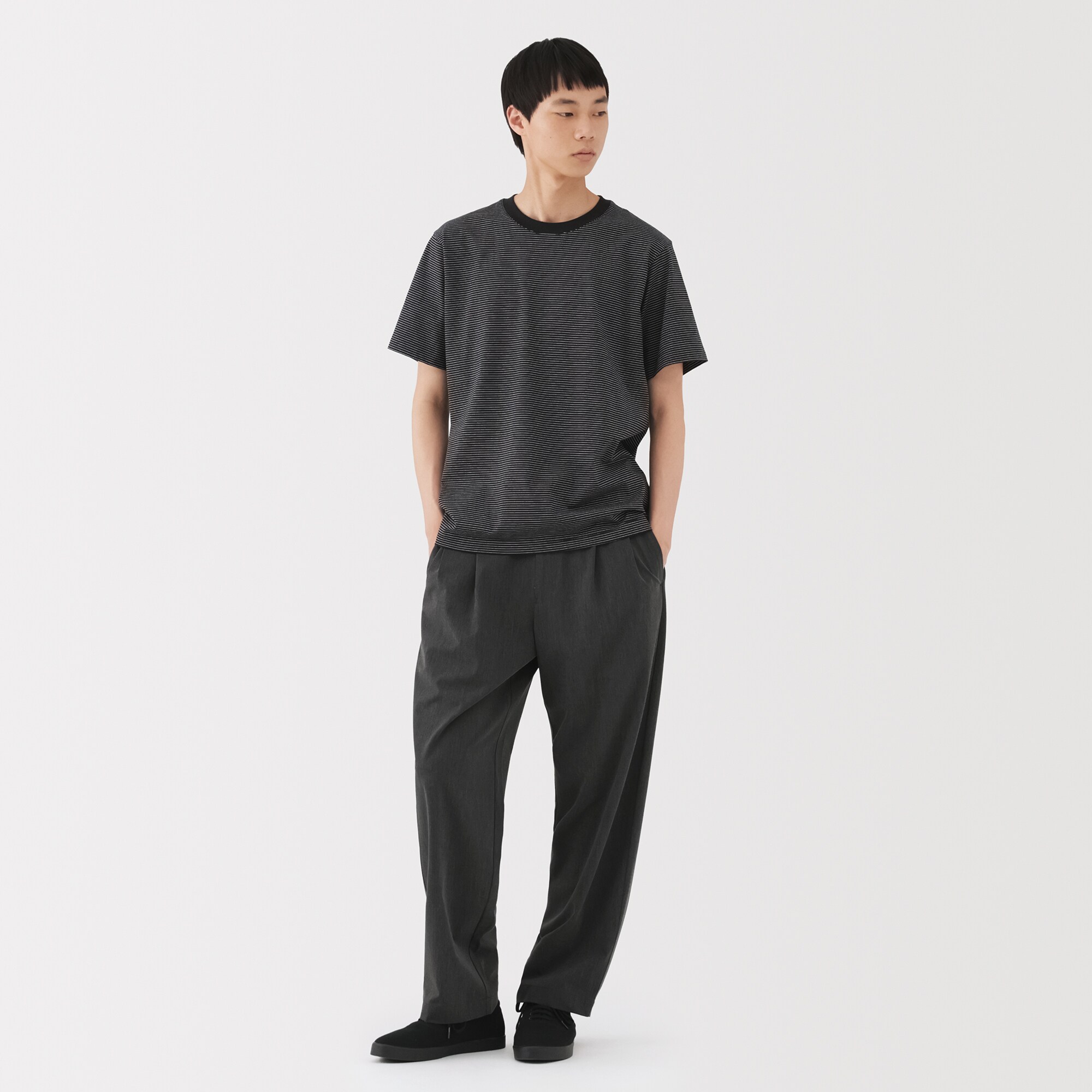 紳士　天竺編みクルーネック半袖Ｔシャツ（ボーダー）（ＡＳＥＡＮ）