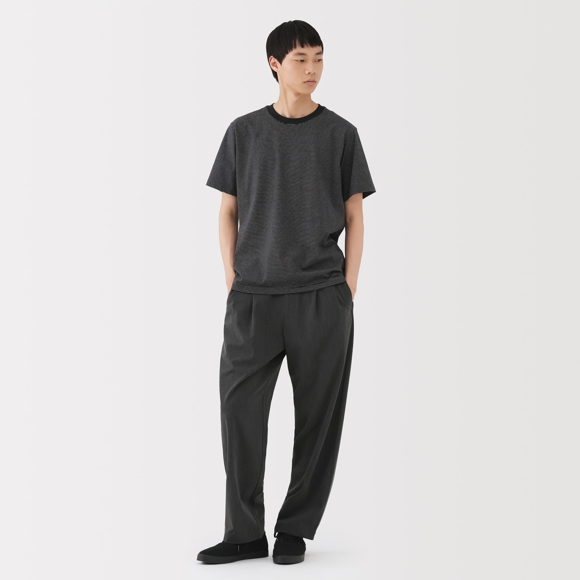 紳士　天竺編みクルーネック半袖Ｔシャツ（ボーダー）（ＡＳＥＡＮ）