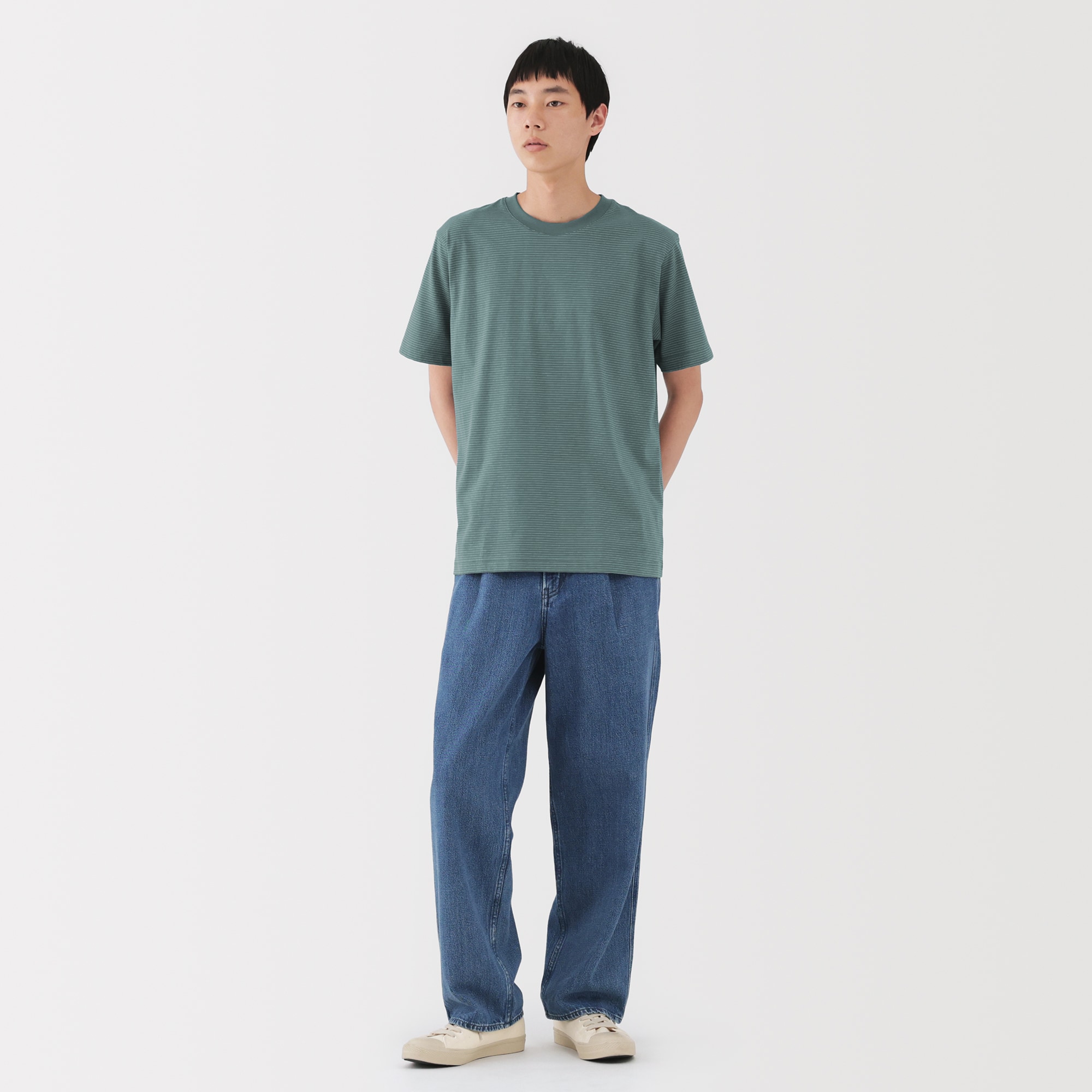 紳士　天竺編みクルーネック半袖Ｔシャツ（ボーダー）（ＡＳＥＡＮ）