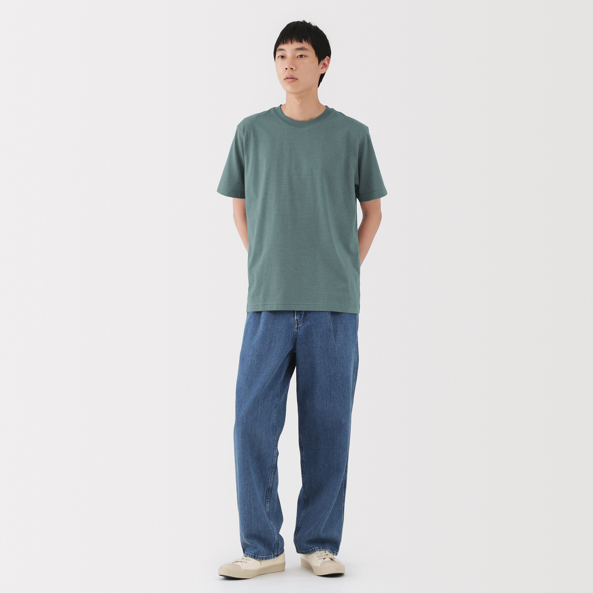 紳士　天竺編みクルーネック半袖Ｔシャツ（ボーダー）（ＡＳＥＡＮ）