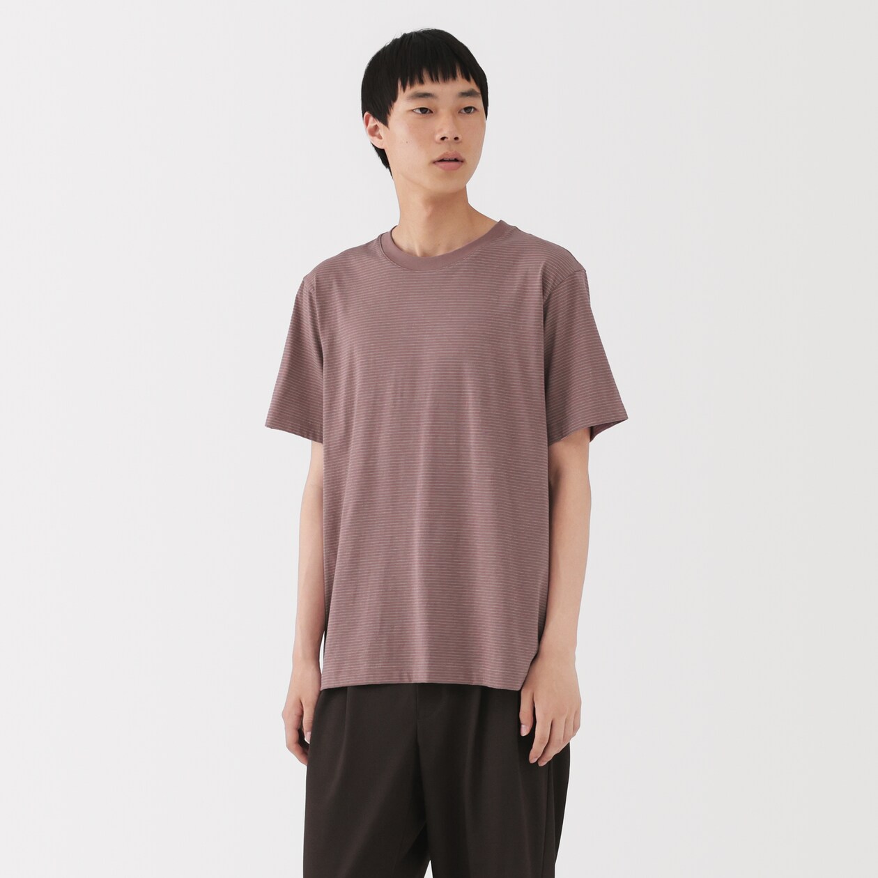 紳士　天竺編みクルーネック半袖Ｔシャツ（ボーダー）（ＡＳＥＡＮ）