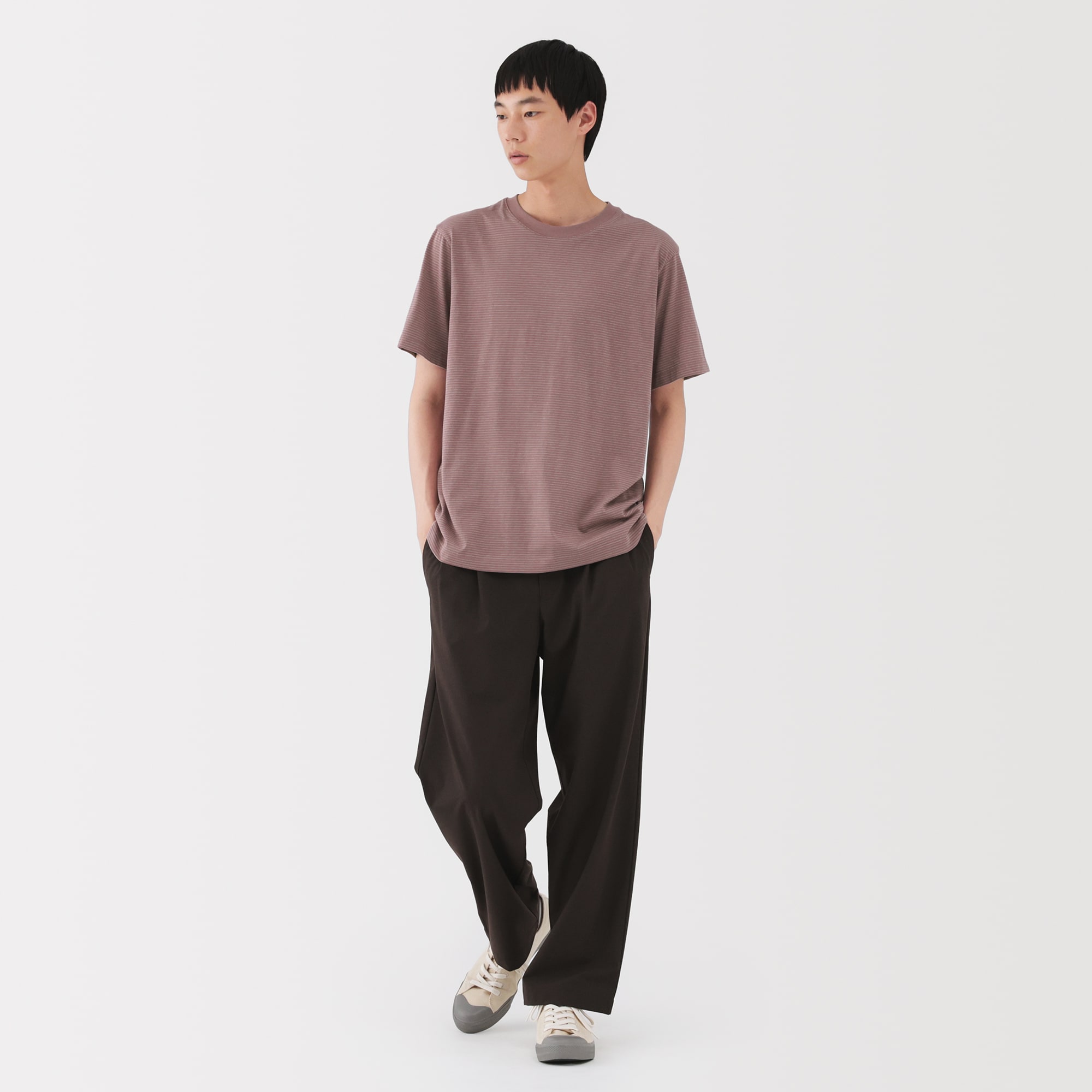 紳士　天竺編みクルーネック半袖Ｔシャツ（ボーダー）（ＡＳＥＡＮ）