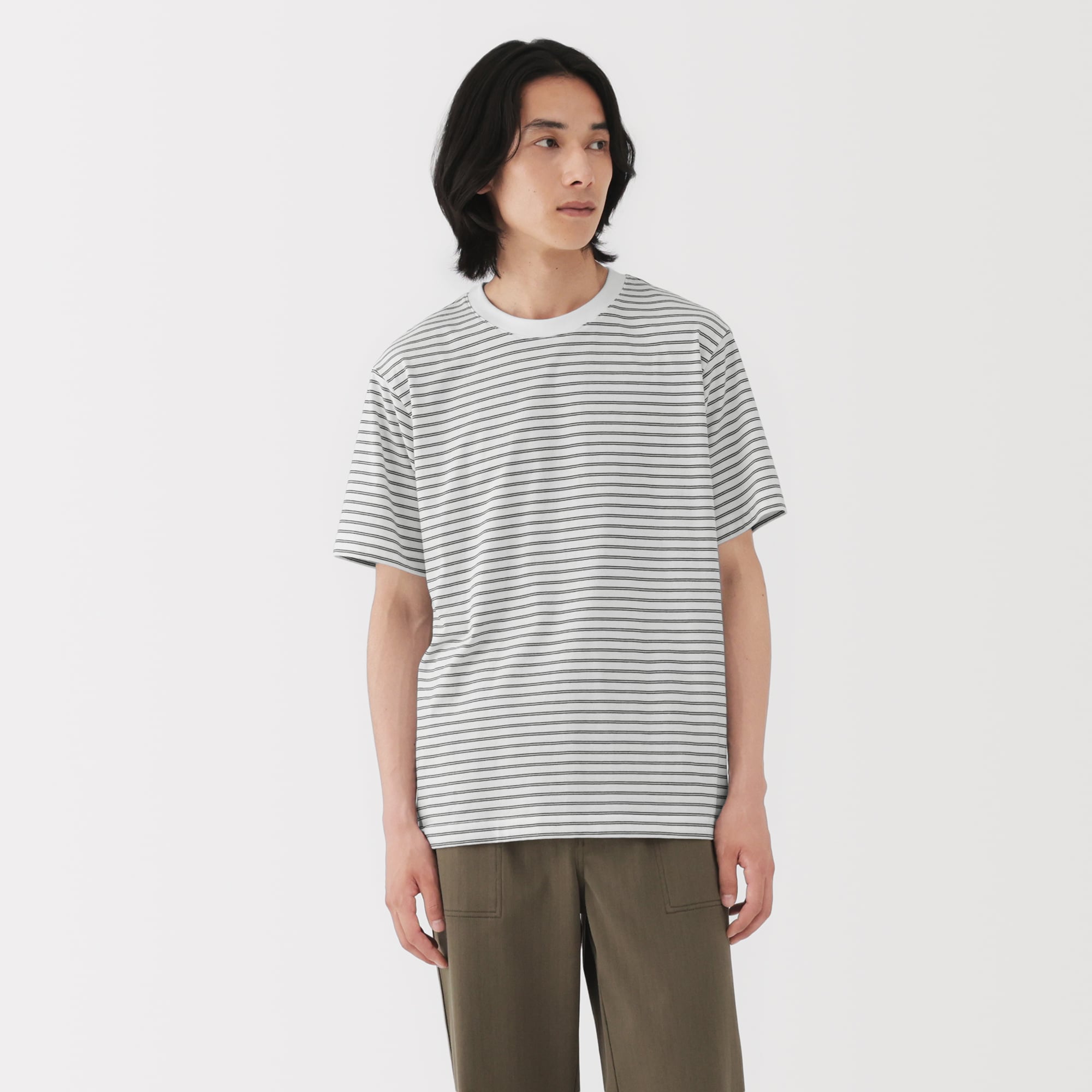 紳士　天竺編みクルーネック半袖Ｔシャツ（ボーダー）（ＡＳＥＡＮ）