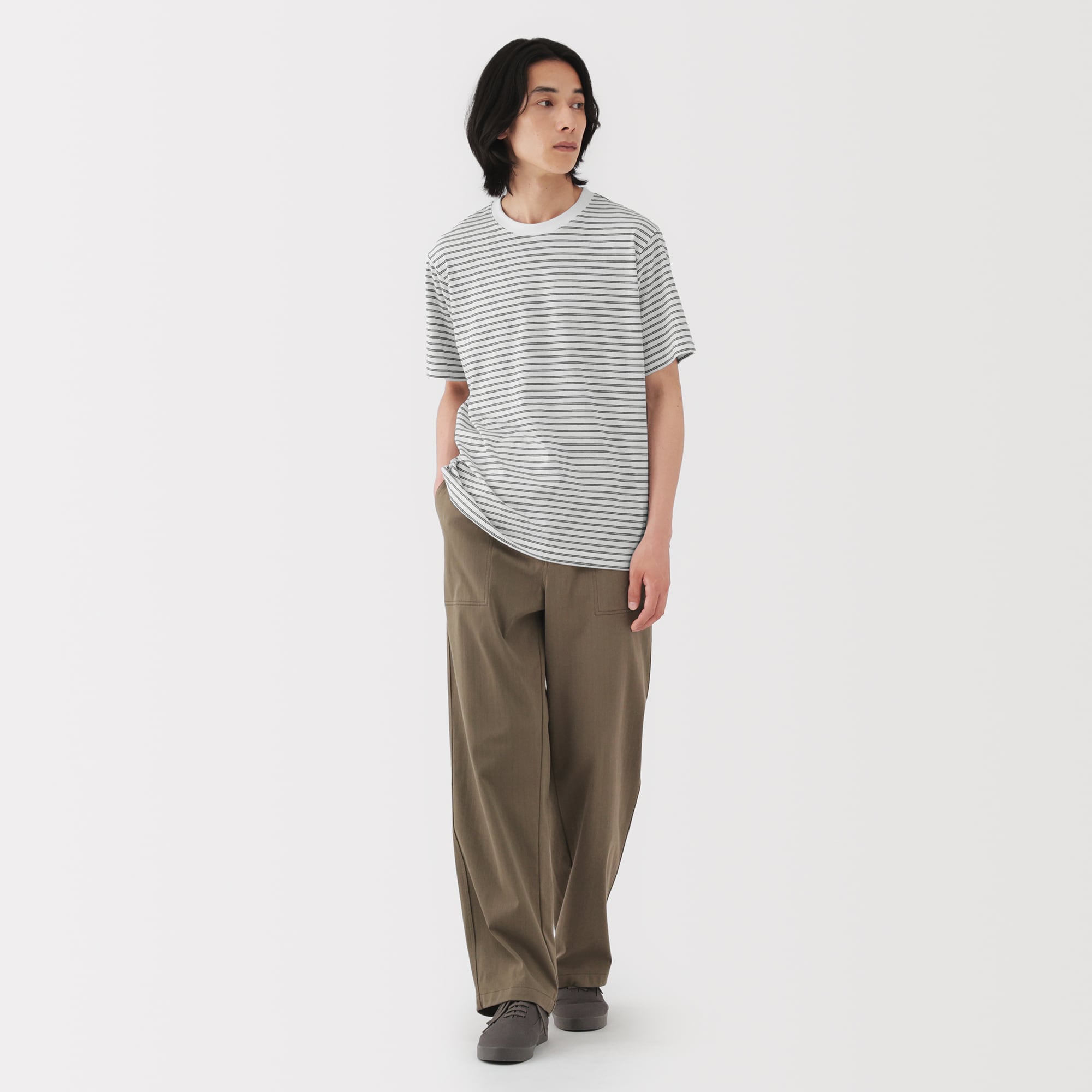 紳士　天竺編みクルーネック半袖Ｔシャツ（ボーダー）（ＡＳＥＡＮ）