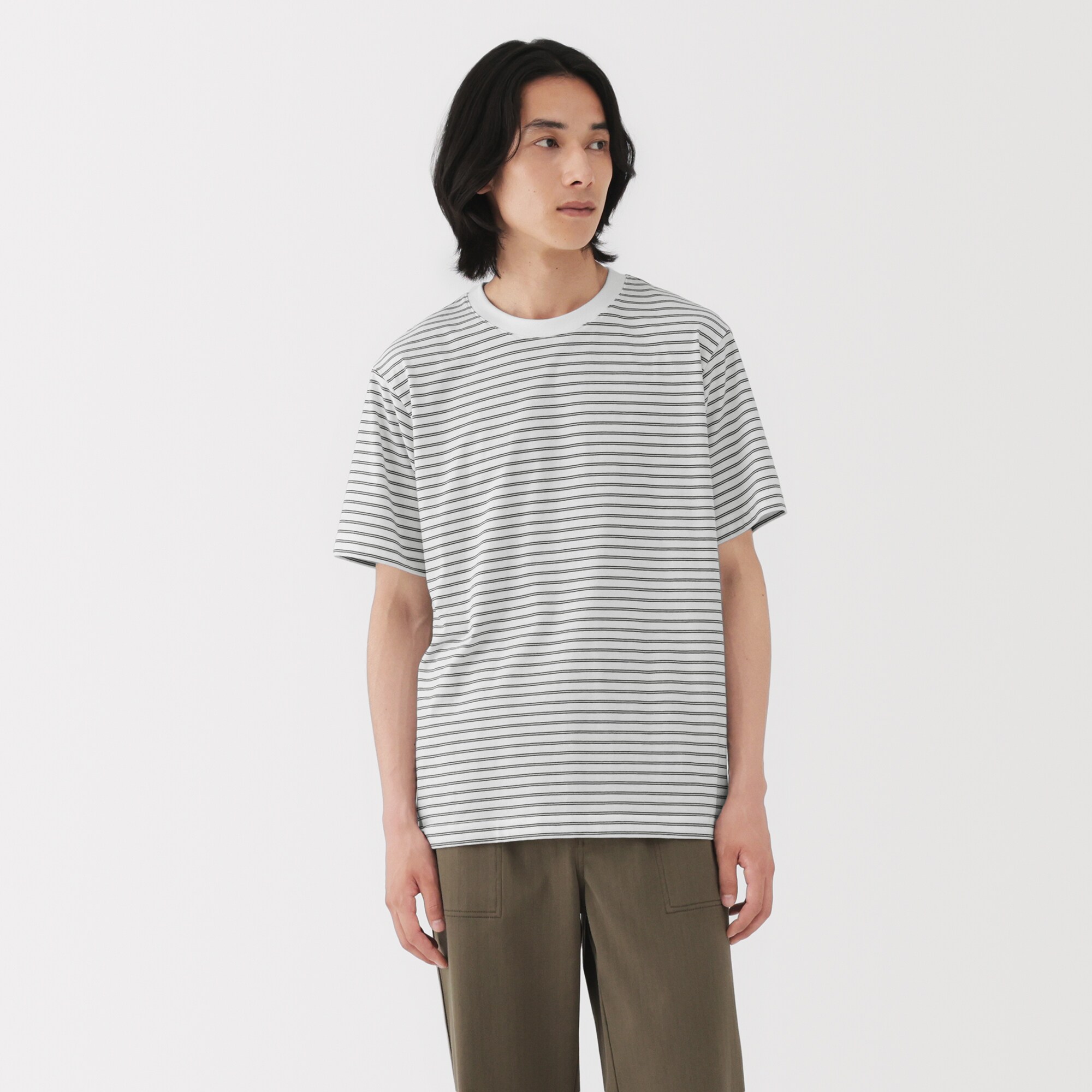 紳士　天竺編みクルーネック半袖Ｔシャツ（ボーダー）（ＡＳＥＡＮ）