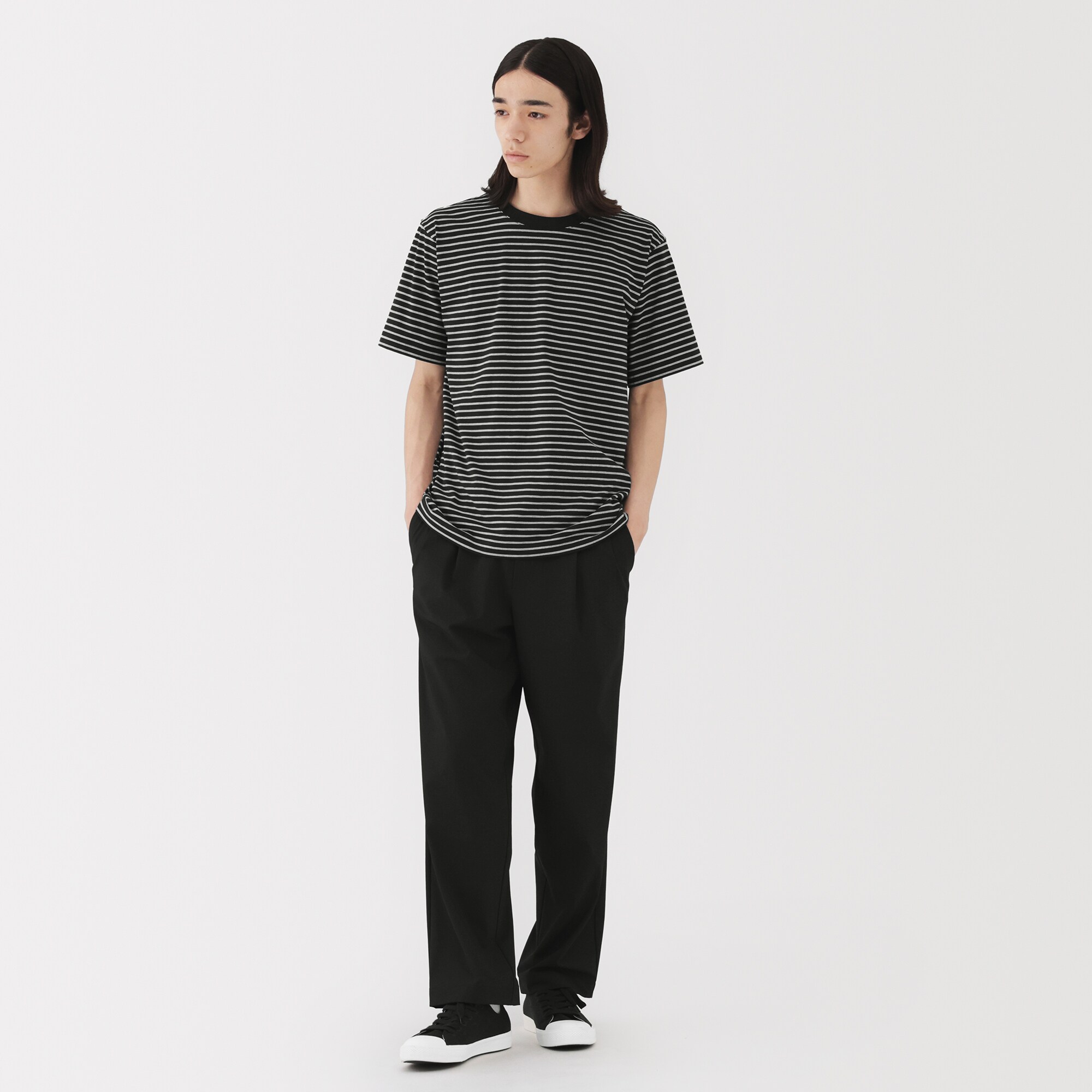 紳士　天竺編みクルーネック半袖Ｔシャツ（ボーダー）（ＡＳＥＡＮ）