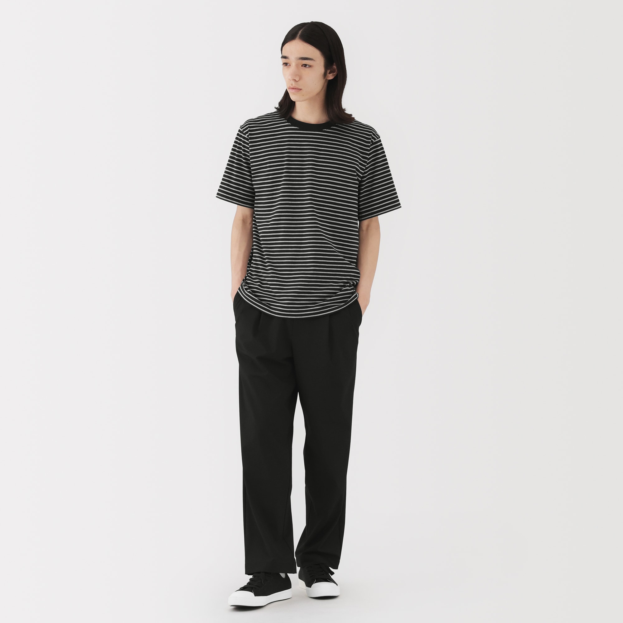 紳士　天竺編みクルーネック半袖Ｔシャツ（ボーダー）（ＡＳＥＡＮ）