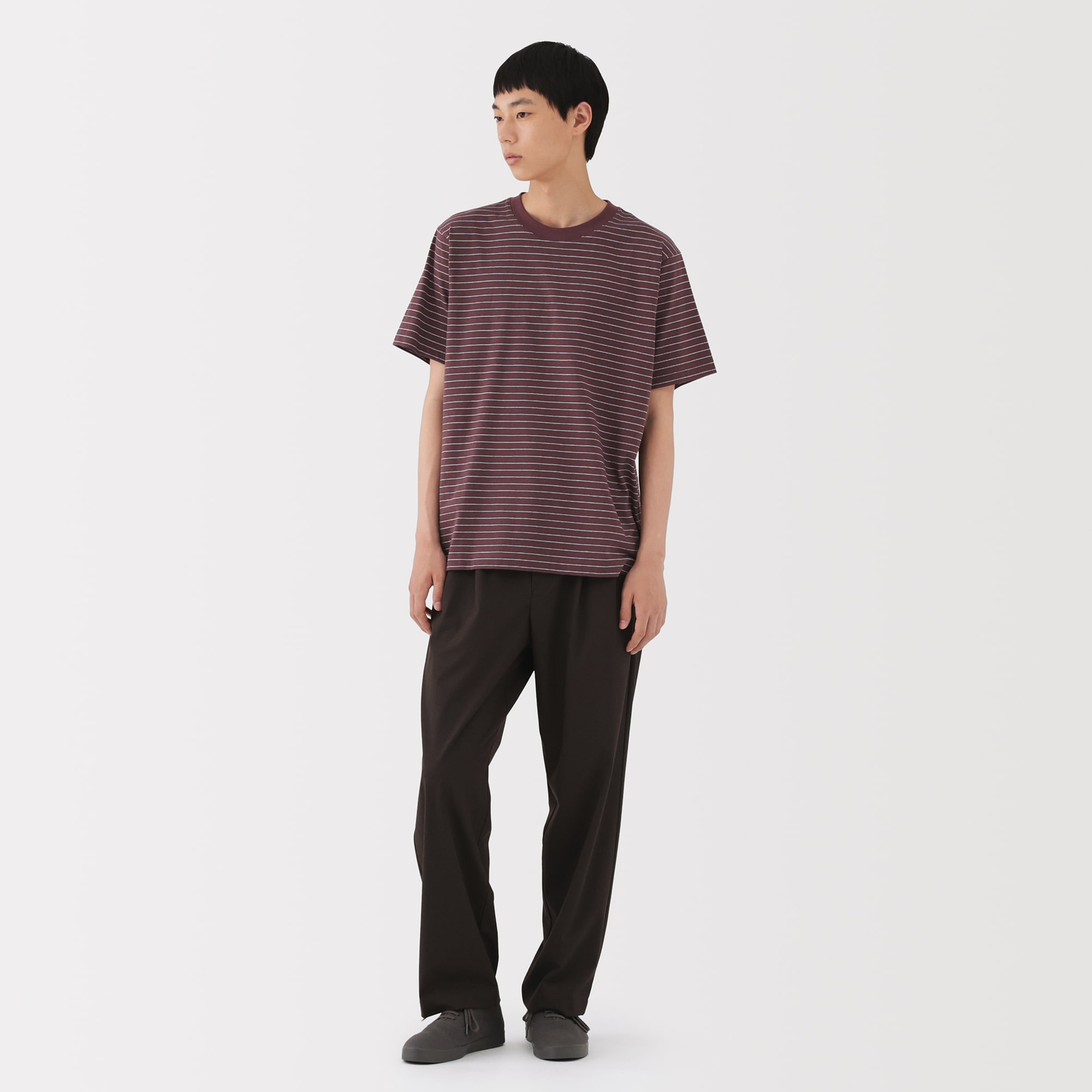 紳士　天竺編みクルーネック半袖Ｔシャツ（ボーダー）（ＡＳＥＡＮ）