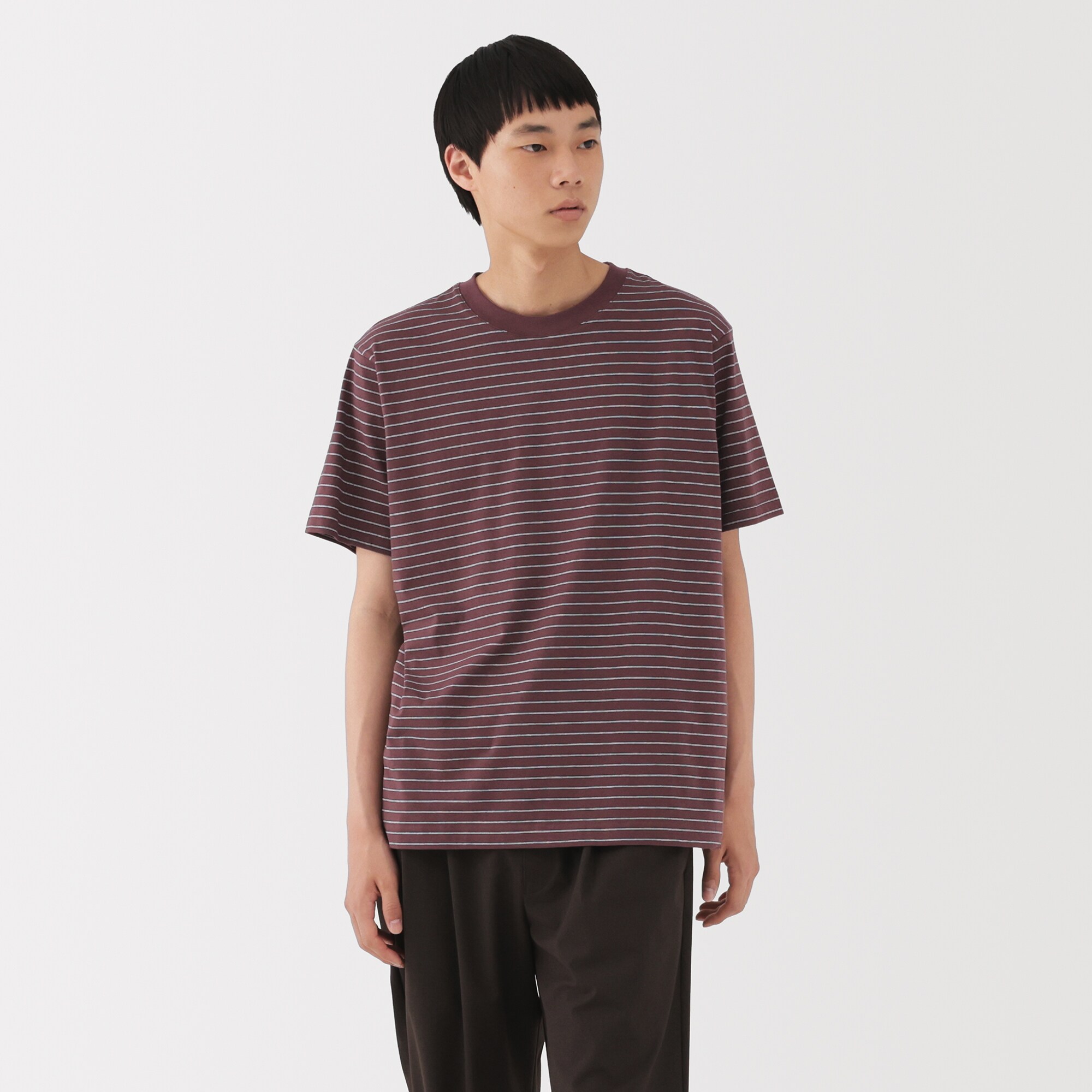 紳士　天竺編みクルーネック半袖Ｔシャツ（ボーダー）（ＡＳＥＡＮ）