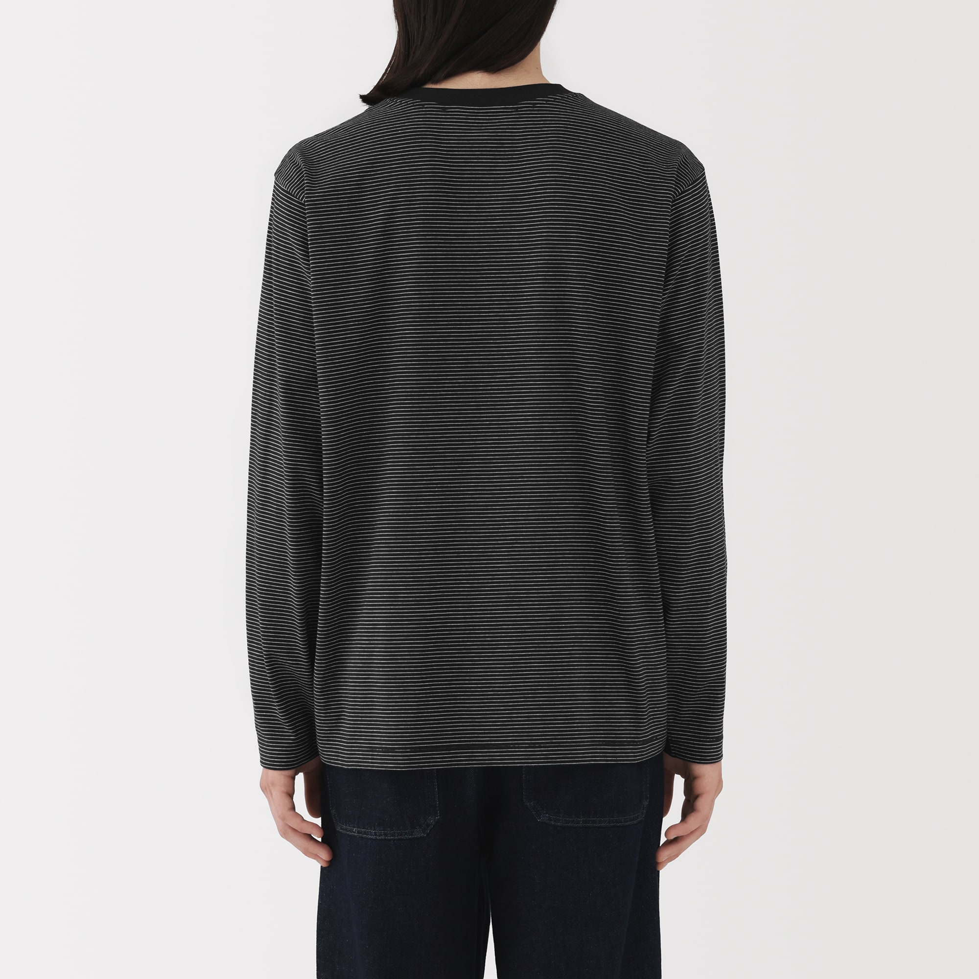 紳士　天竺編みクルーネック長袖Ｔシャツ（ボーダー）