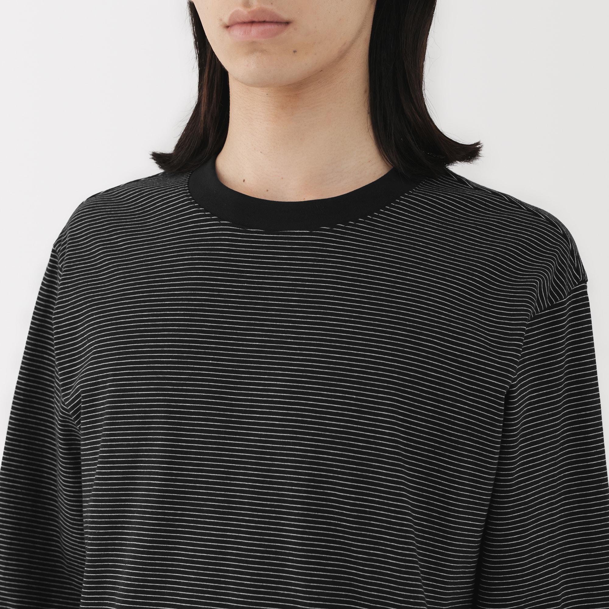 紳士　天竺編みクルーネック長袖Ｔシャツ（ボーダー）