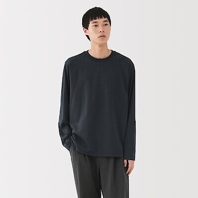 紳士　天竺編みクルーネック長袖Ｔシャツ（ボーダー）