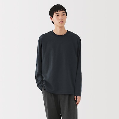 紳士　天竺編みクルーネック長袖Ｔシャツ（ボーダー）