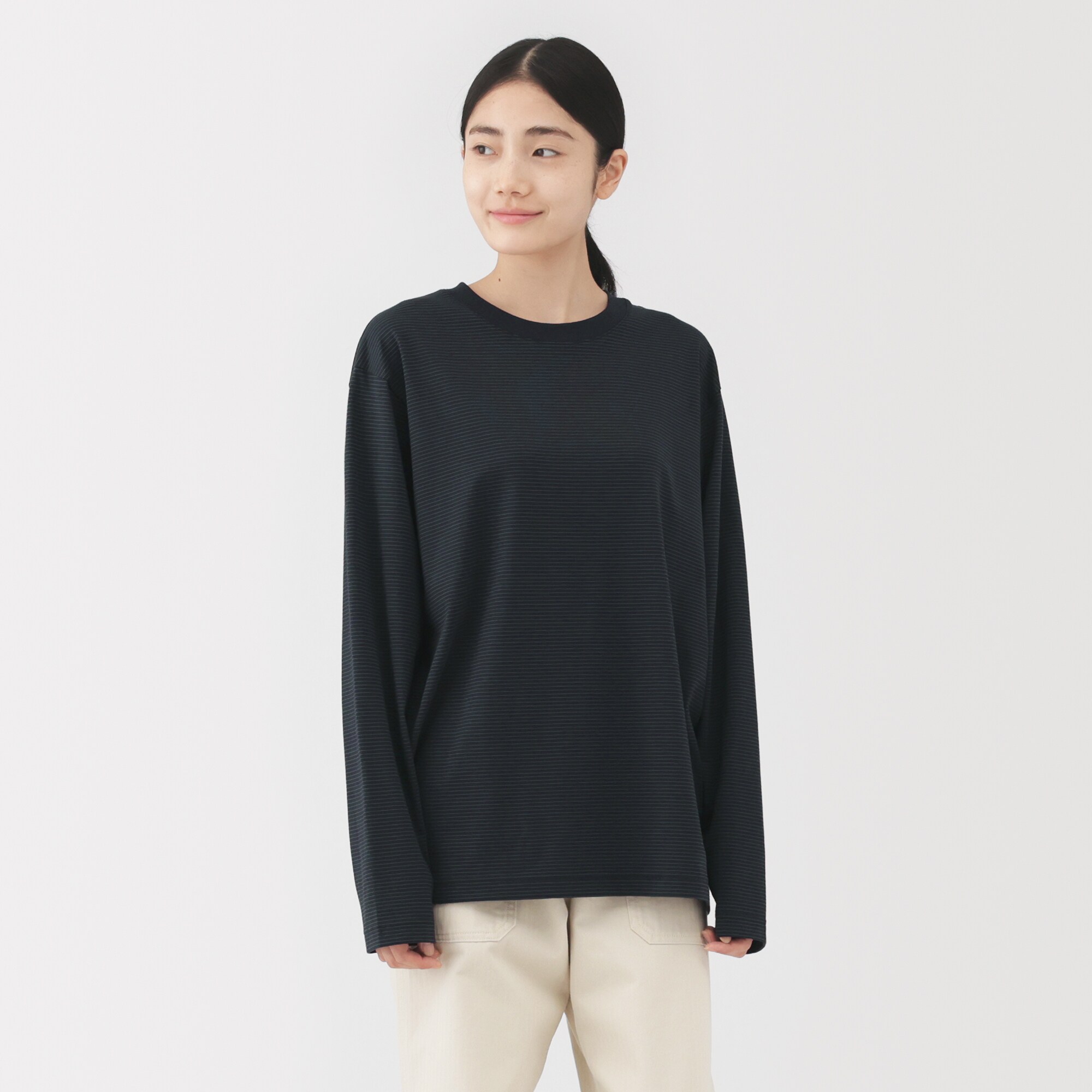 紳士　天竺編みクルーネック長袖Ｔシャツ（ボーダー）