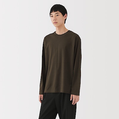 紳士　天竺編みクルーネック長袖Ｔシャツ（ボーダー）