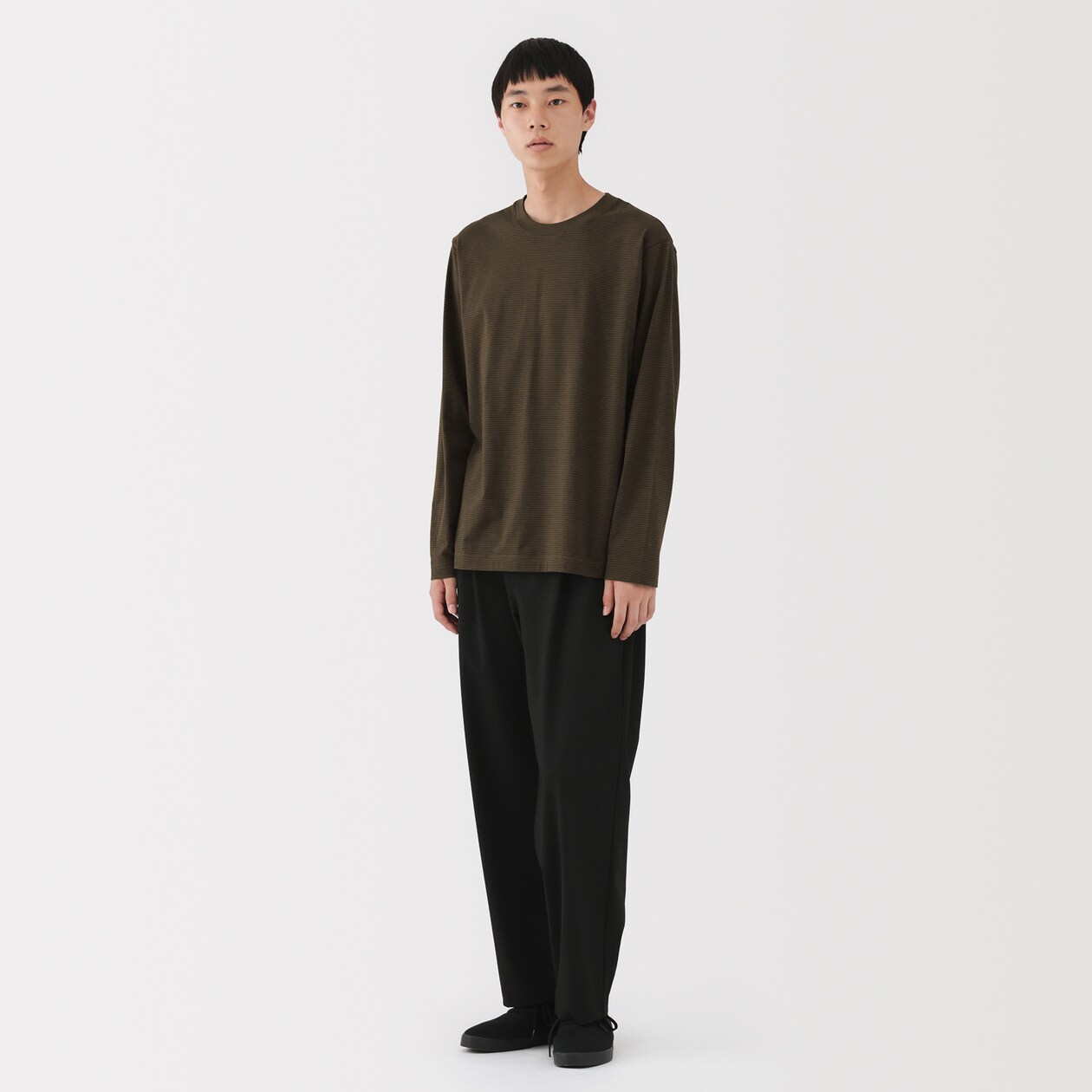 紳士　天竺編みクルーネック長袖Ｔシャツ（ボーダー）