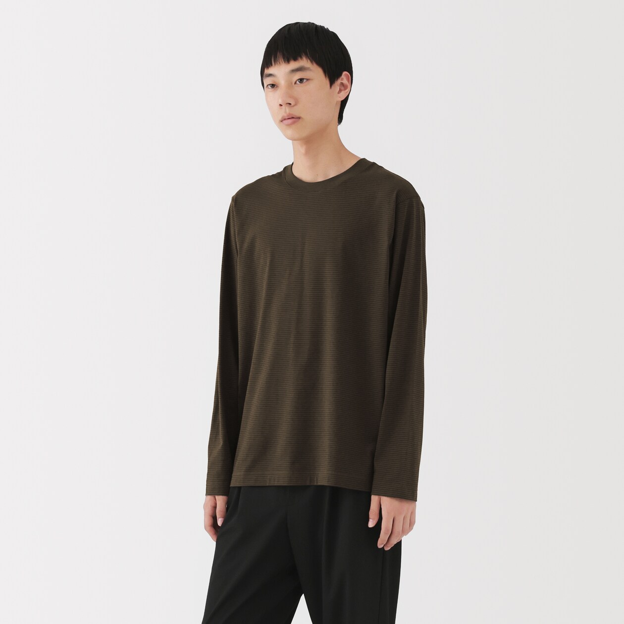 紳士　天竺編みクルーネック長袖Ｔシャツ（ボーダー）