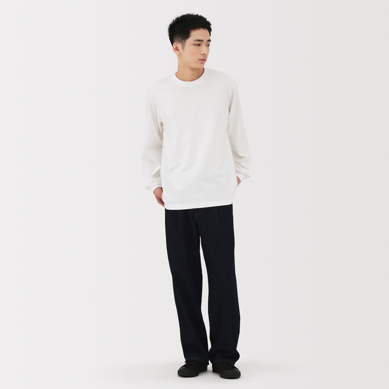 紳士　洗いざらし太番手クルーネック長袖Ｔシャツ