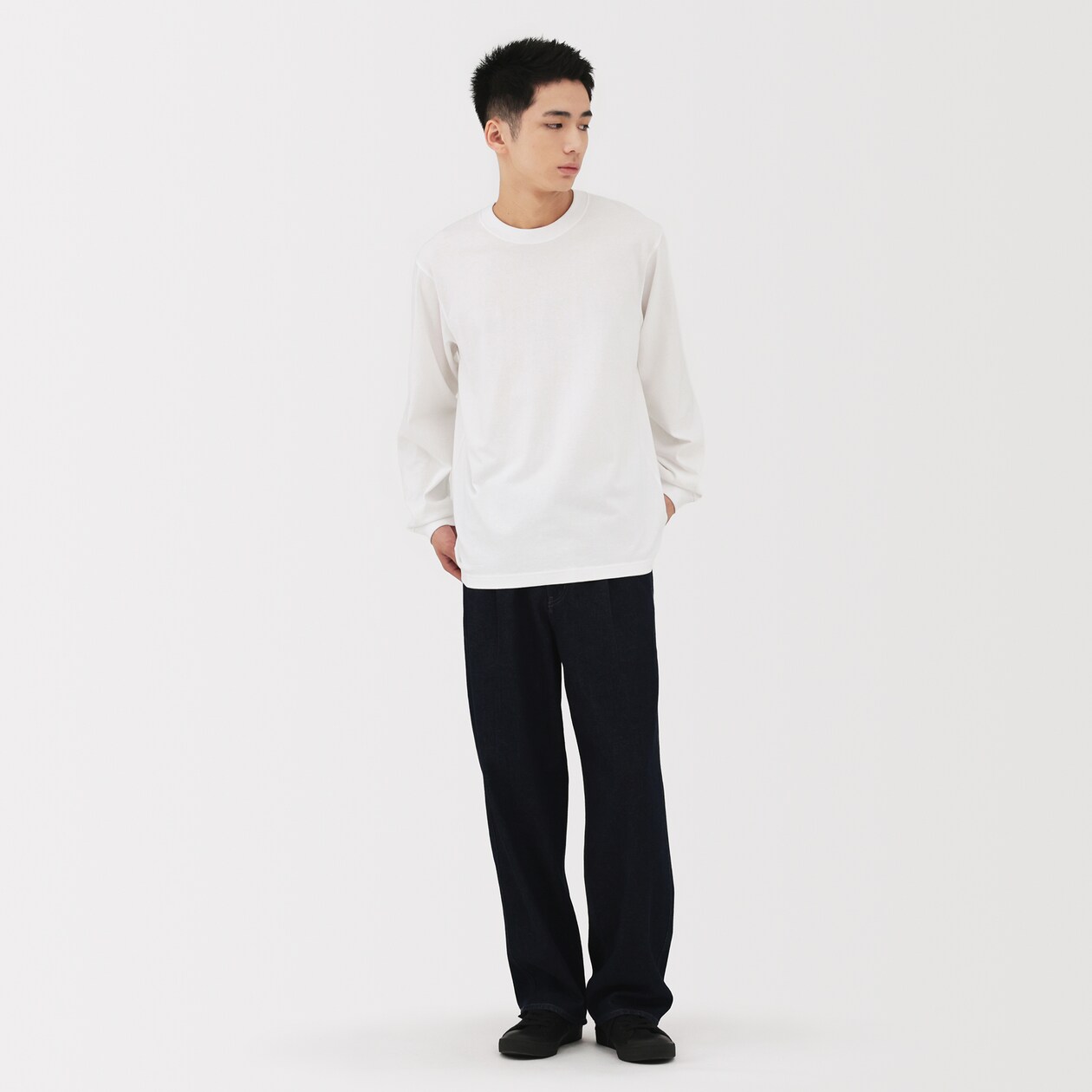 紳士　洗いざらし太番手クルーネック長袖Ｔシャツ