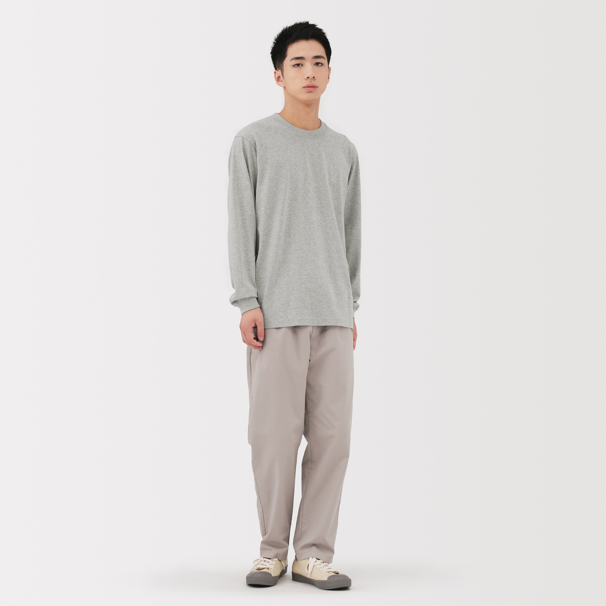 紳士 洗いざらし太番手クルーネック長袖Tシャツ | 無印良品