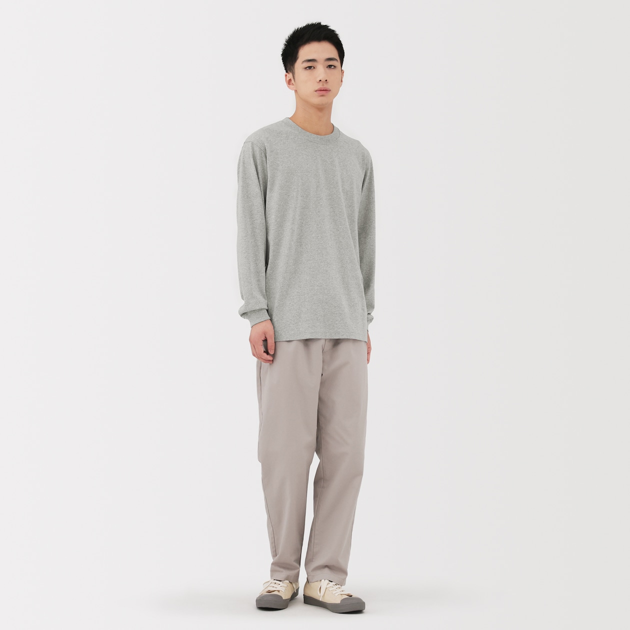 紳士　洗いざらし太番手クルーネック長袖Ｔシャツ