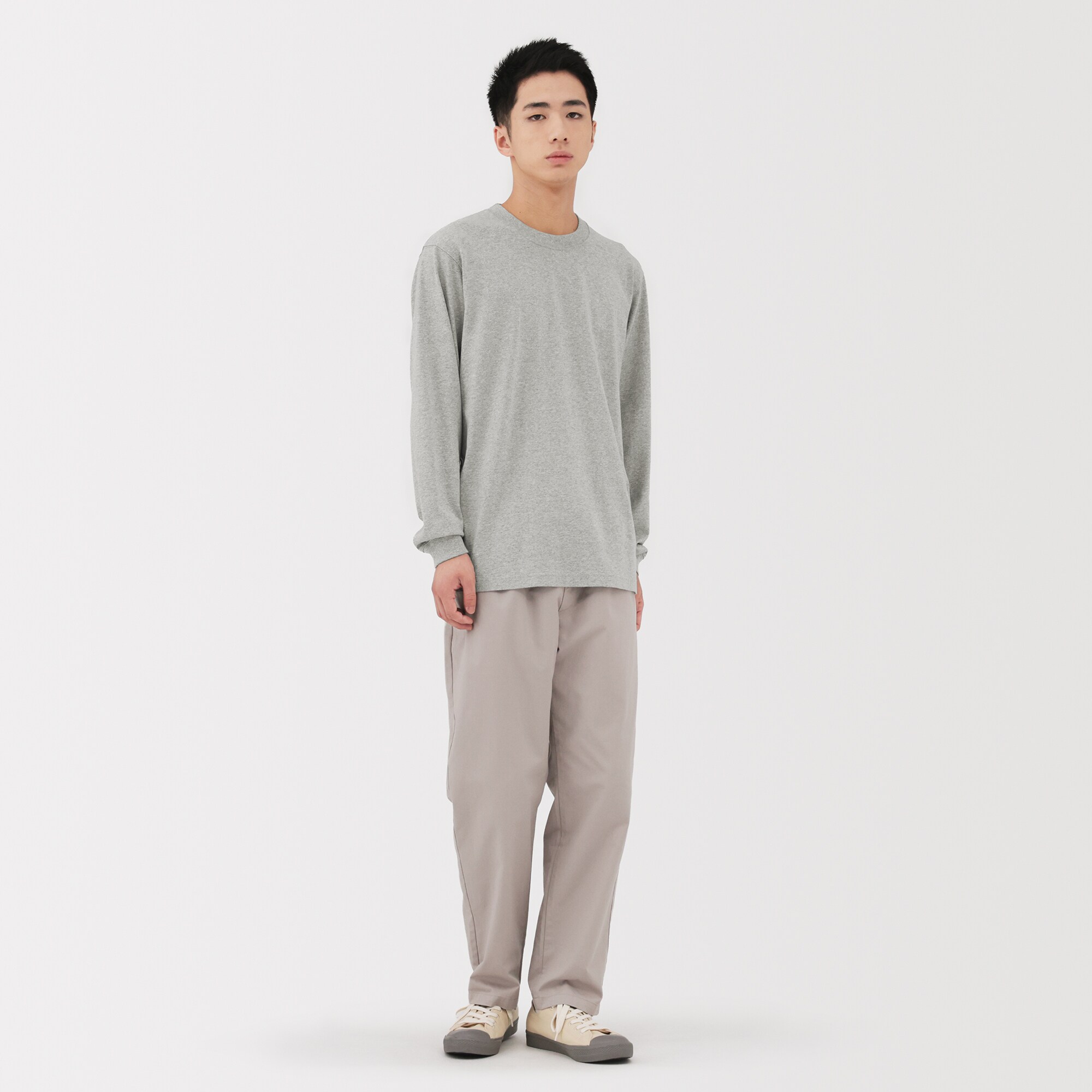 紳士　洗いざらし太番手クルーネック長袖Ｔシャツ