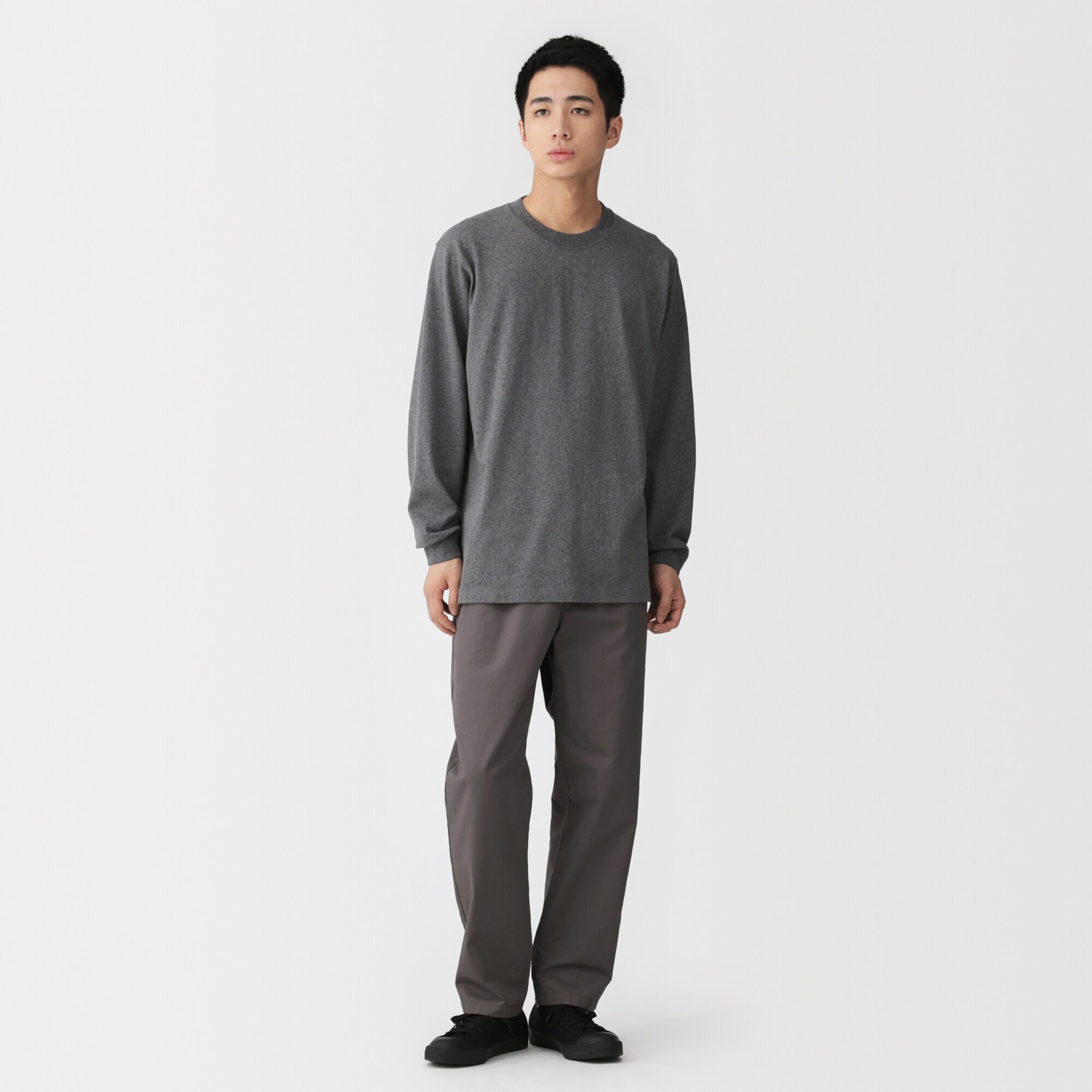 紳士　洗いざらし太番手クルーネック長袖Ｔシャツ