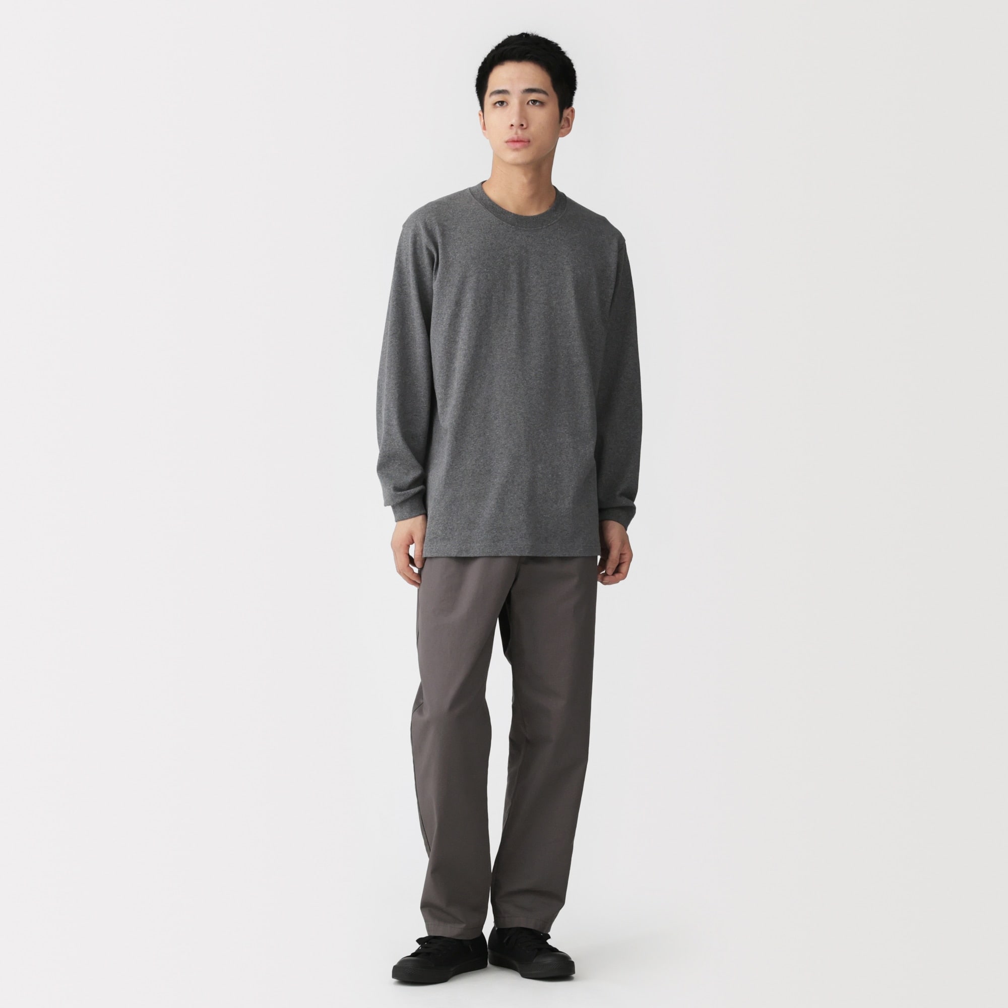 紳士 洗いざらし太番手クルーネック長袖Tシャツ | 無印良品