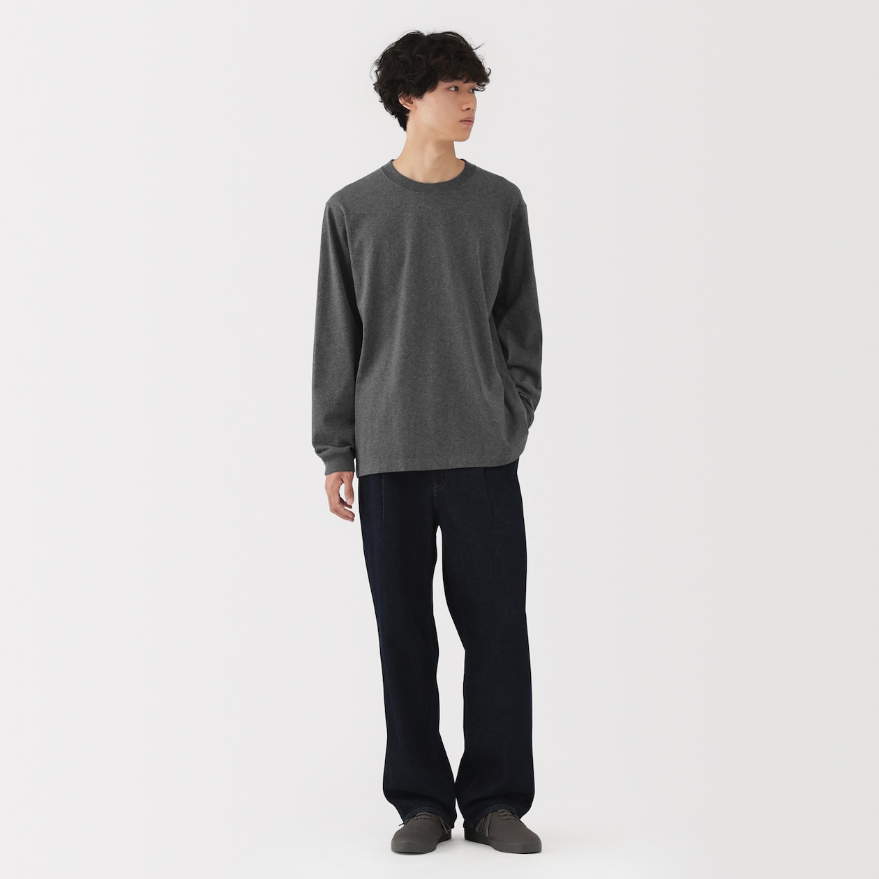 紳士　洗いざらし太番手クルーネック長袖Ｔシャツ
