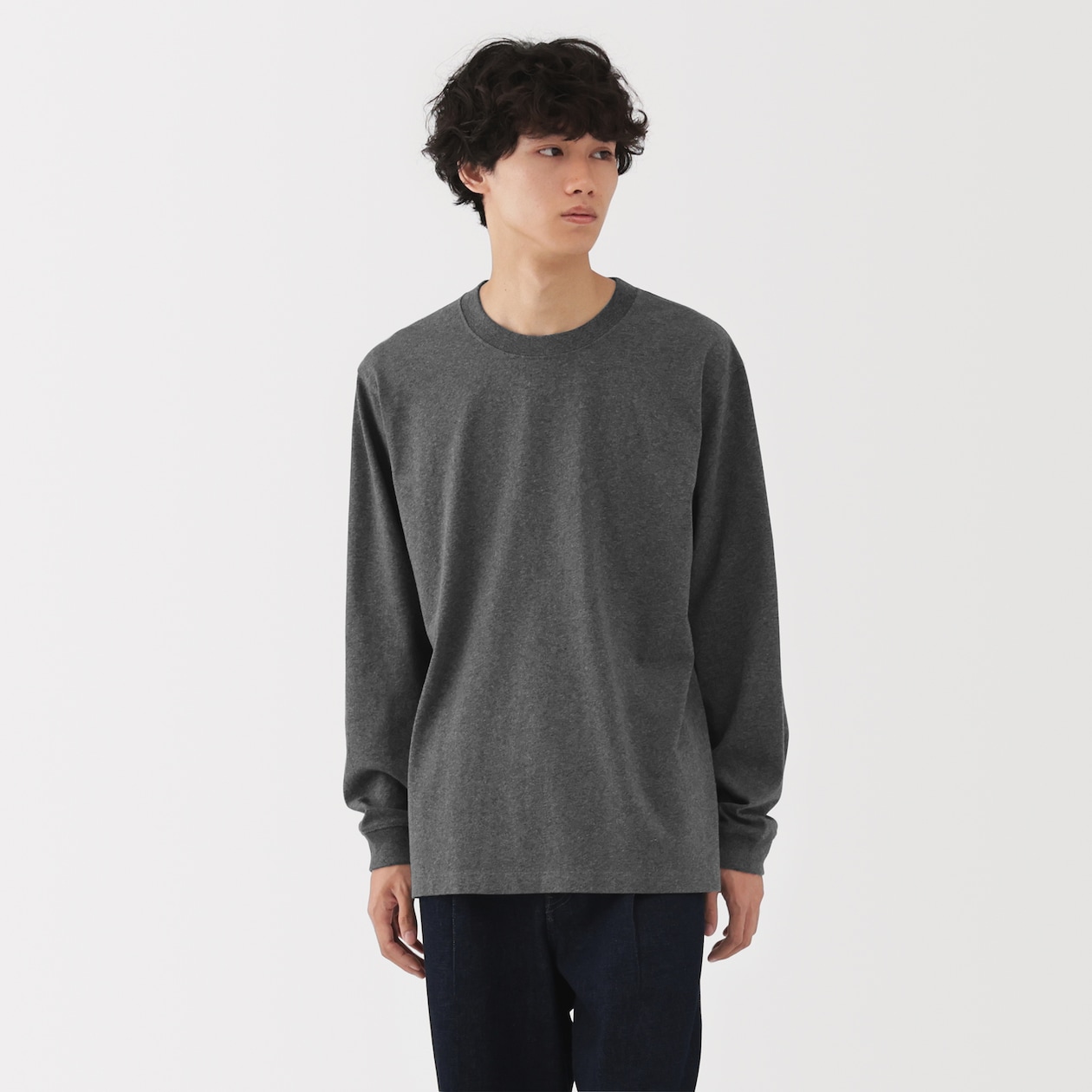 紳士　洗いざらし太番手クルーネック長袖Ｔシャツ
