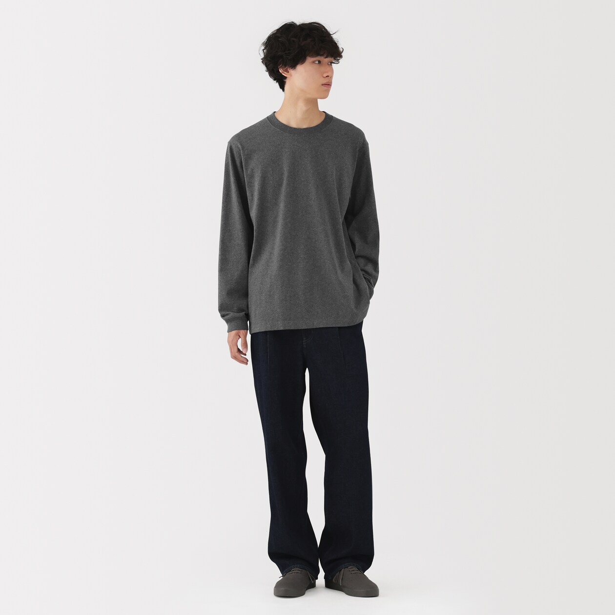 紳士　洗いざらし太番手クルーネック長袖Ｔシャツ