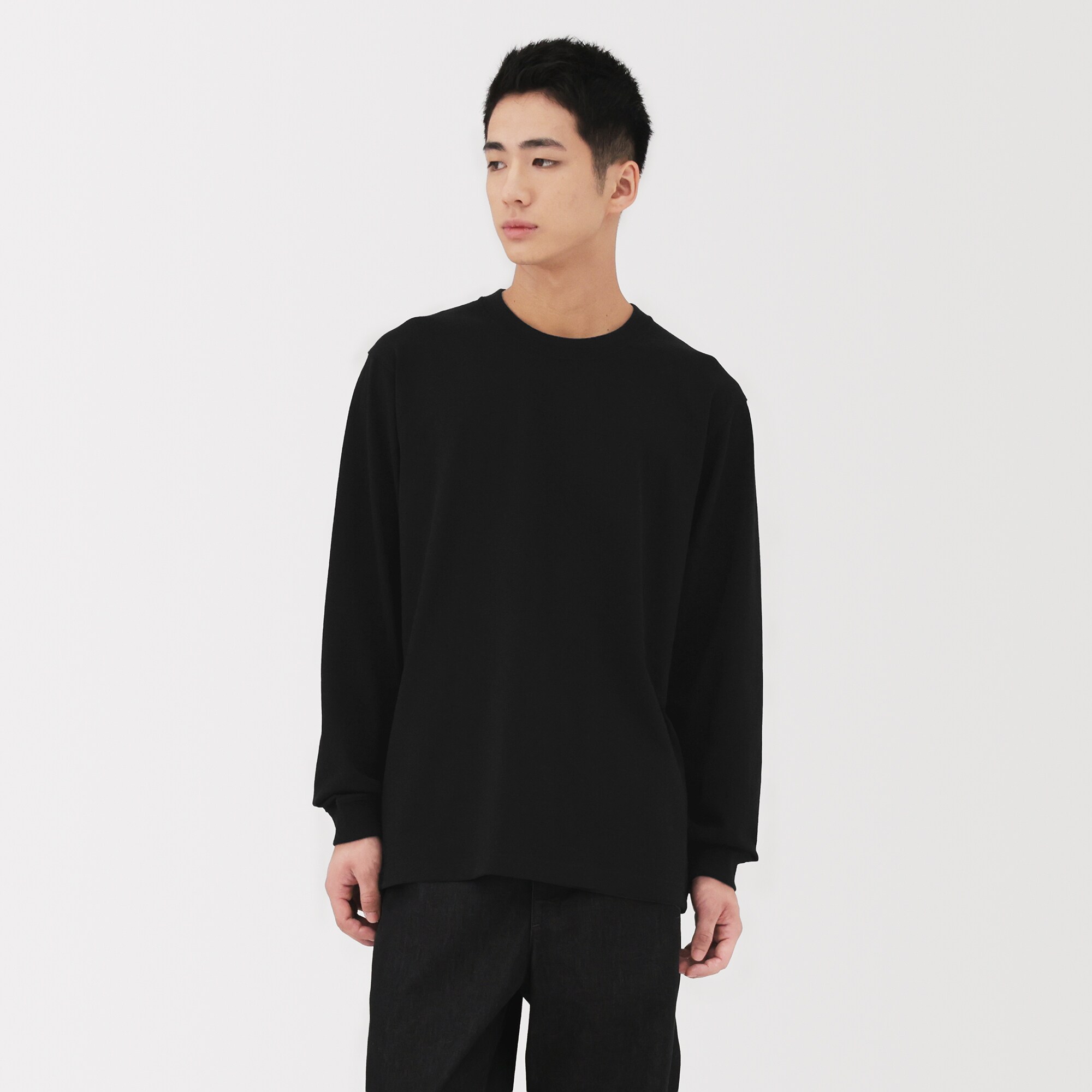 STONE  チャコールグレー 長袖カットソー S 紳士 洗いざらし太番手クルーネック長袖Tシャツ | 無印良品