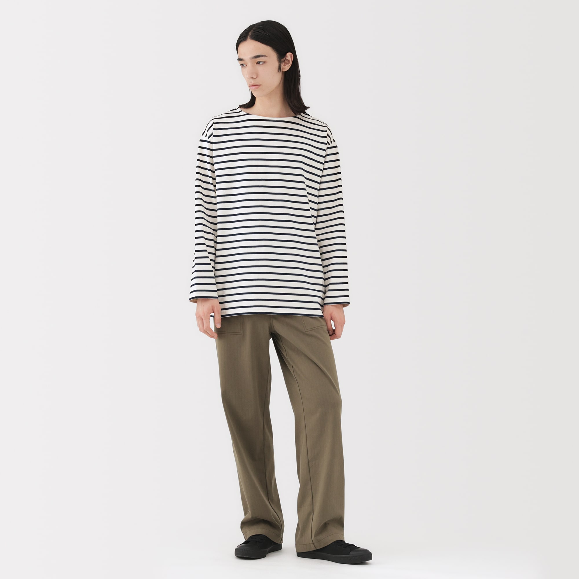 紳士 洗いざらし太番手ボートネック九分袖Tシャツ | 無印良品