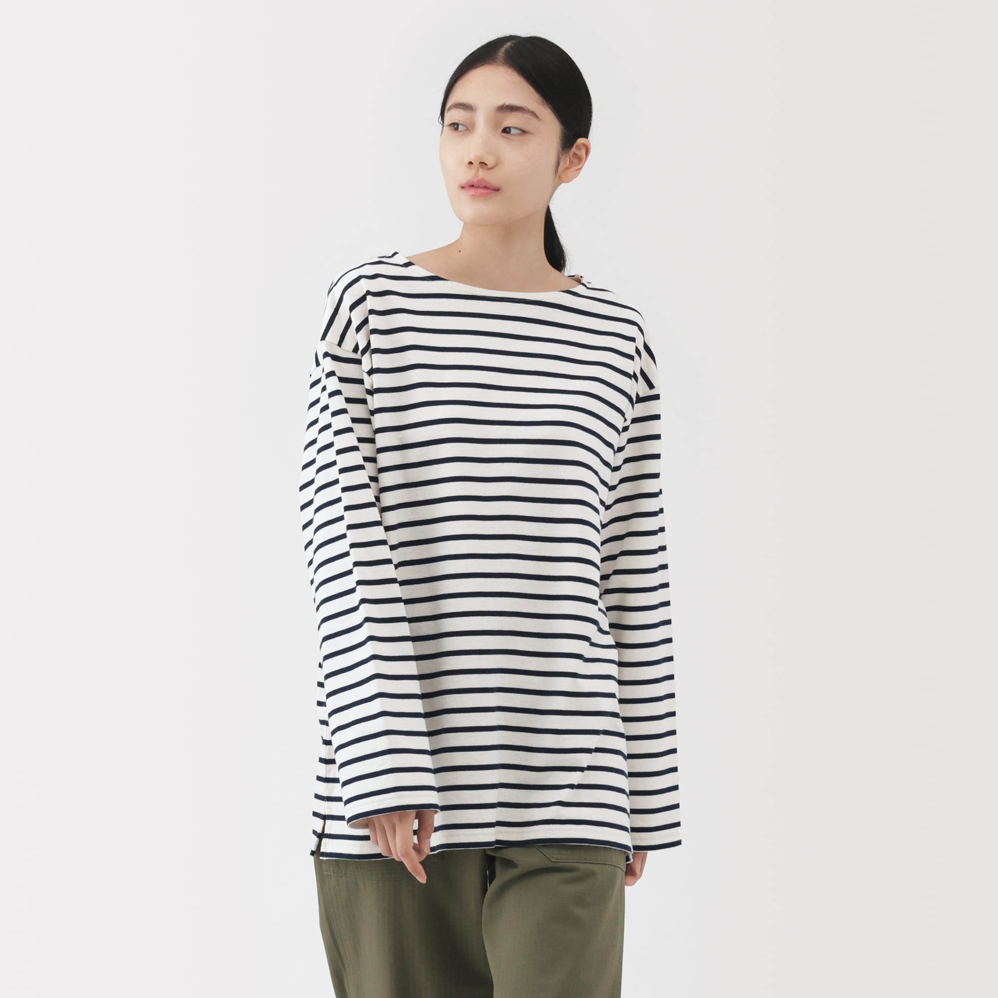 紳士　洗いざらし太番手ボートネック九分袖Ｔシャツ