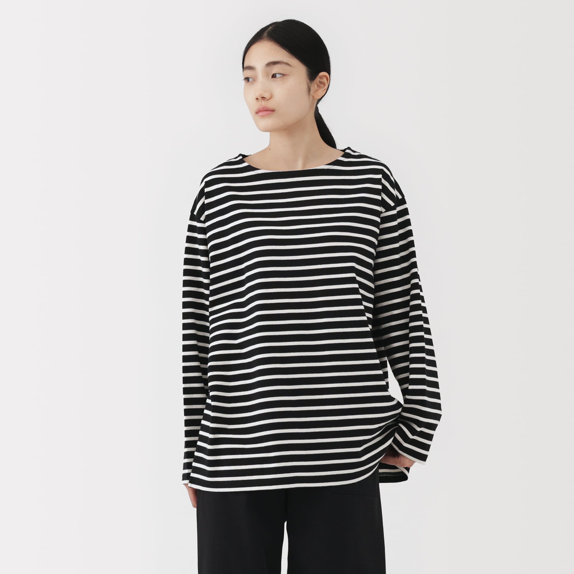 さみ　手渡し☆無印良品 紳士 洗いざらし太番手ボートネック九分袖Tシャツ | 無印良品