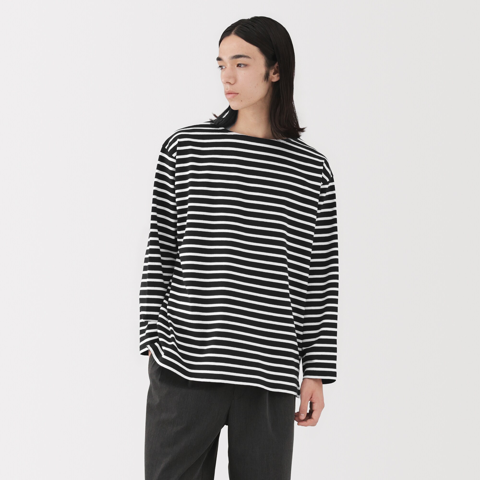 紳士　洗いざらし太番手ボートネック九分袖Ｔシャツ