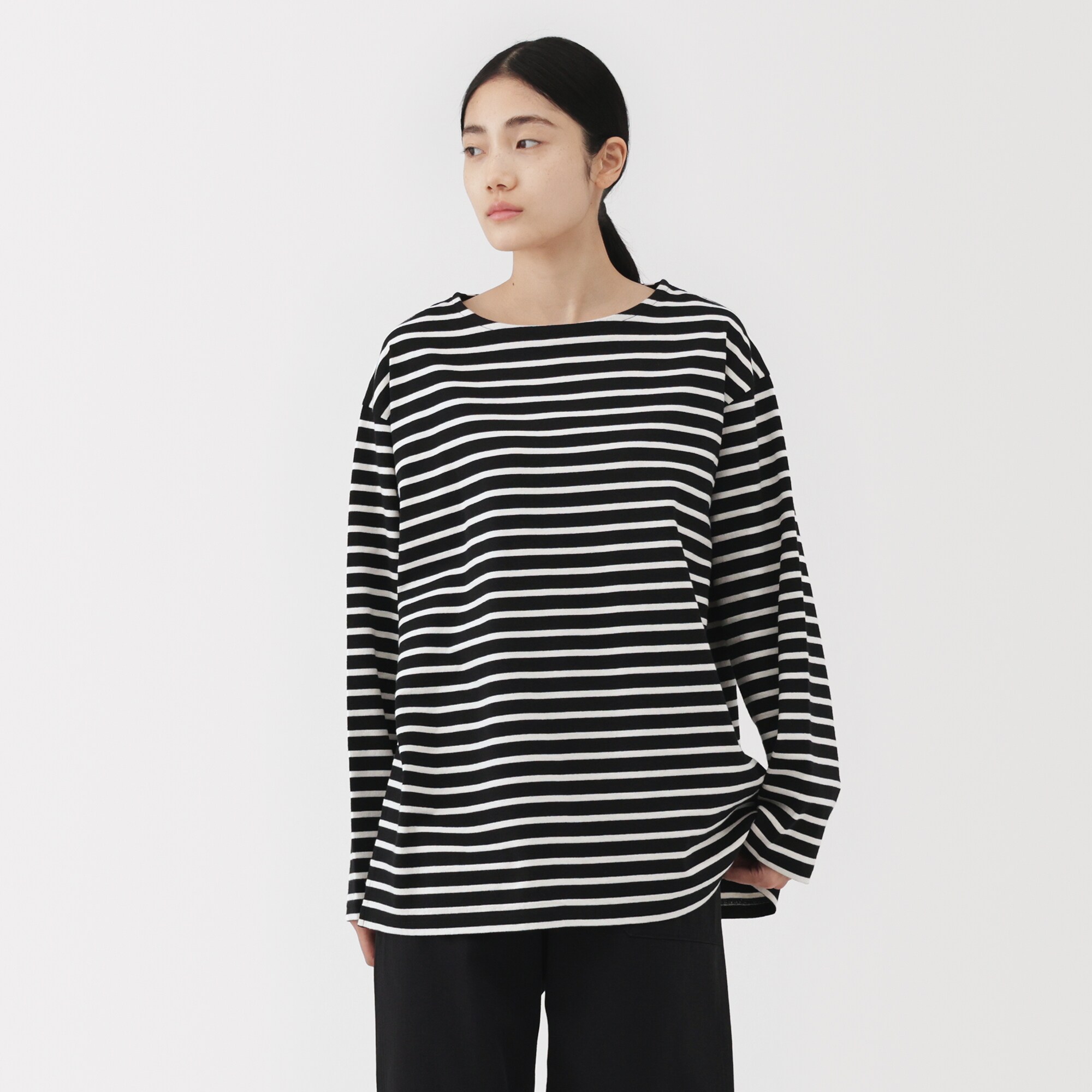 紳士　洗いざらし太番手ボートネック九分袖Ｔシャツ