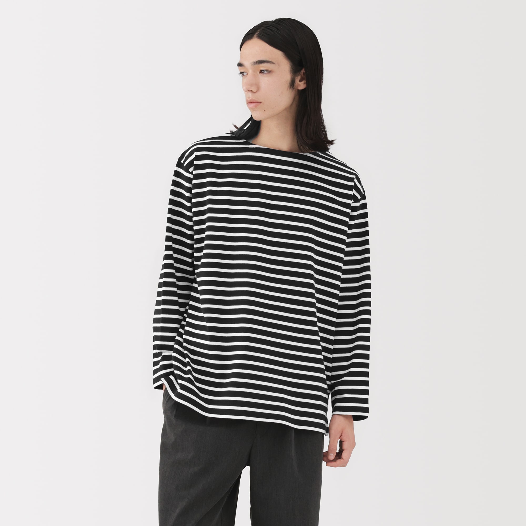 紳士 洗いざらし太番手ボートネック九分袖Tシャツ | 無印良品