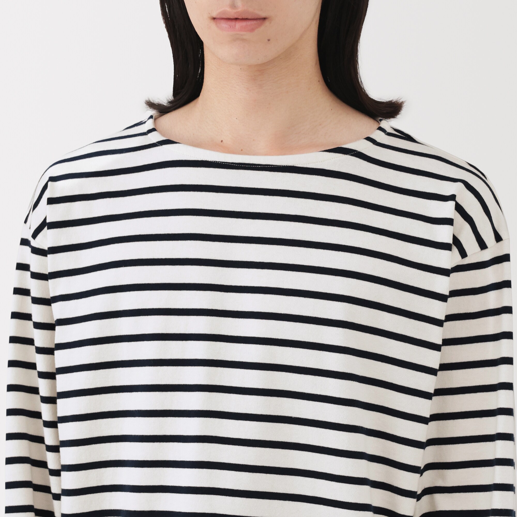 apuntob ボーダーカットソー 紳士 洗いざらし太番手ボートネック九分袖Tシャツ | 無印良品